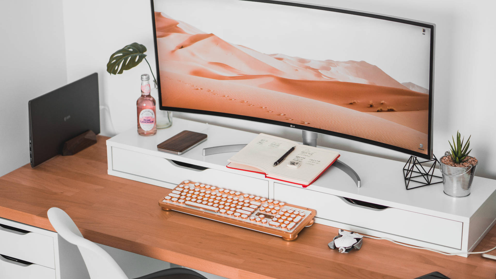 nude aesthetic, curved monitor, desert dunes, Full HD Desktop Wallpaper