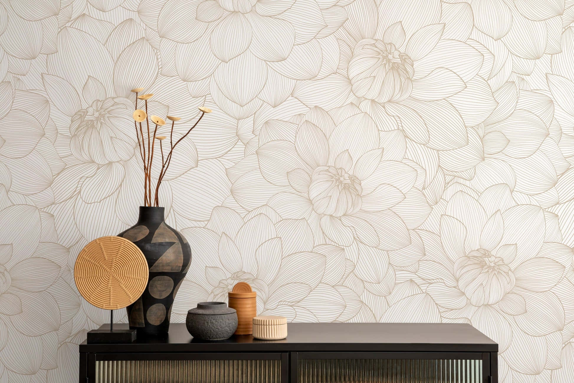elegant floral wallpaper, minimalist floral wallpaper, delicate line art blooms, Full HD Desktop Wallpaper