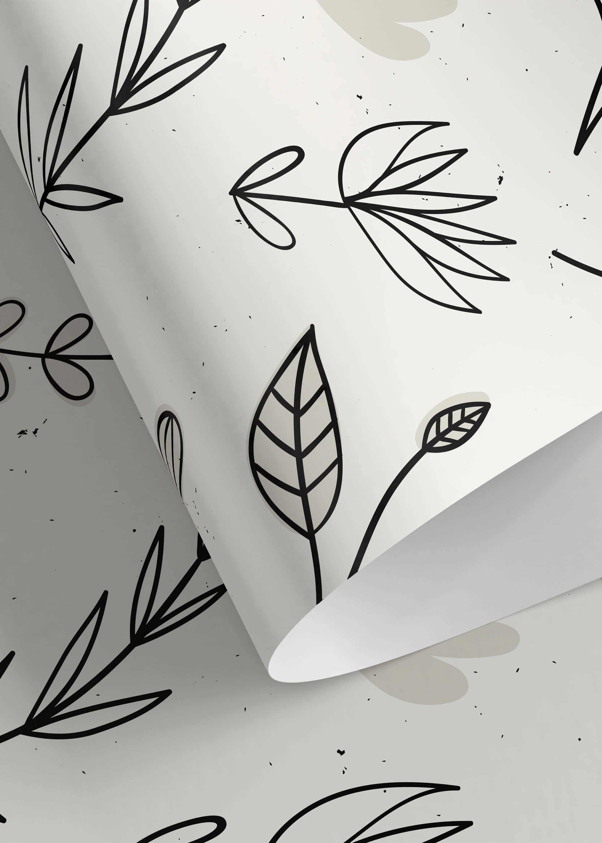 Neutral Floral Pattern Roll, minimalist black line drawings, leaves, 2K Phone Wallpaper