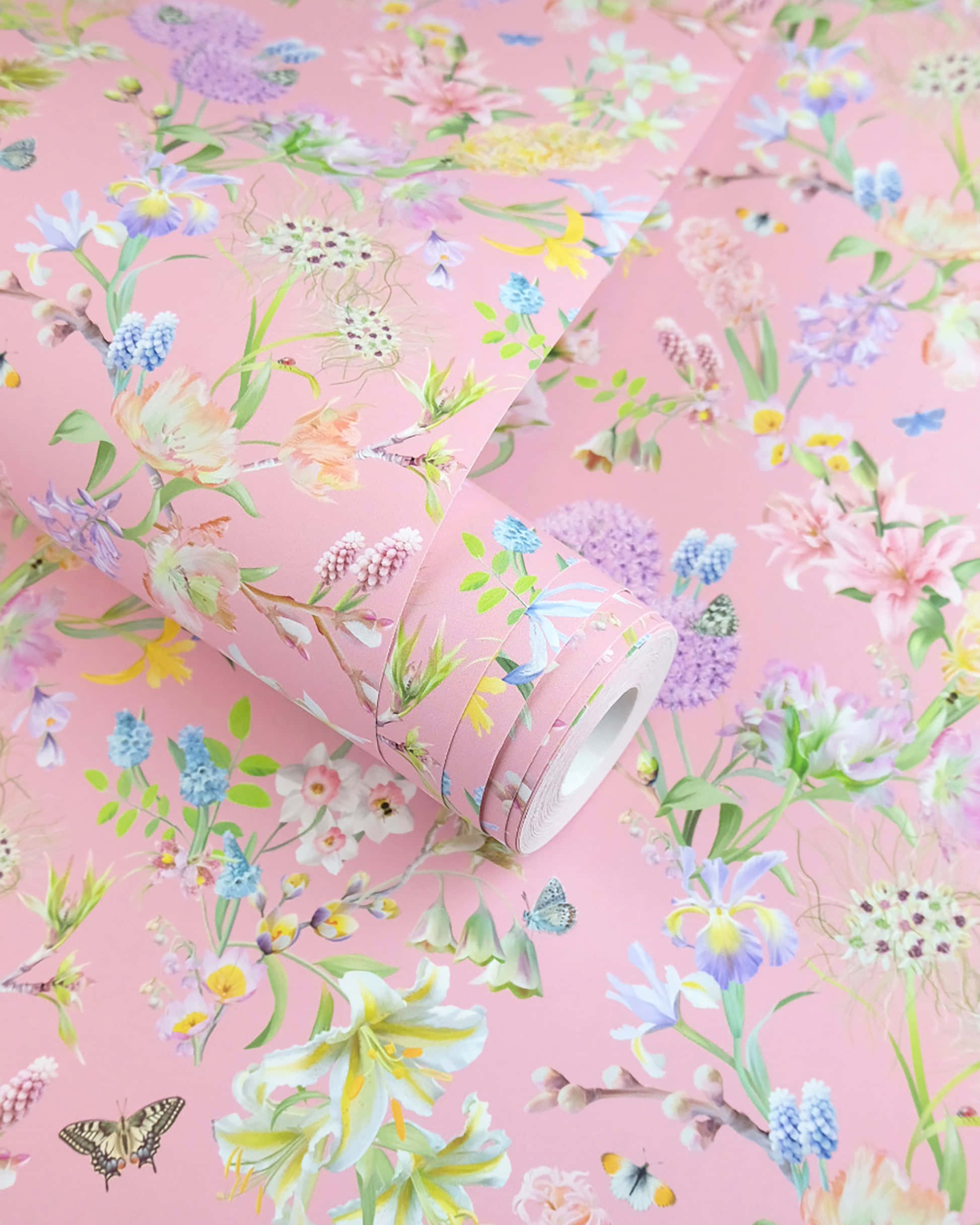 pastel floral, delicate blossoms, butterflies, Full HD Phone Wallpaper