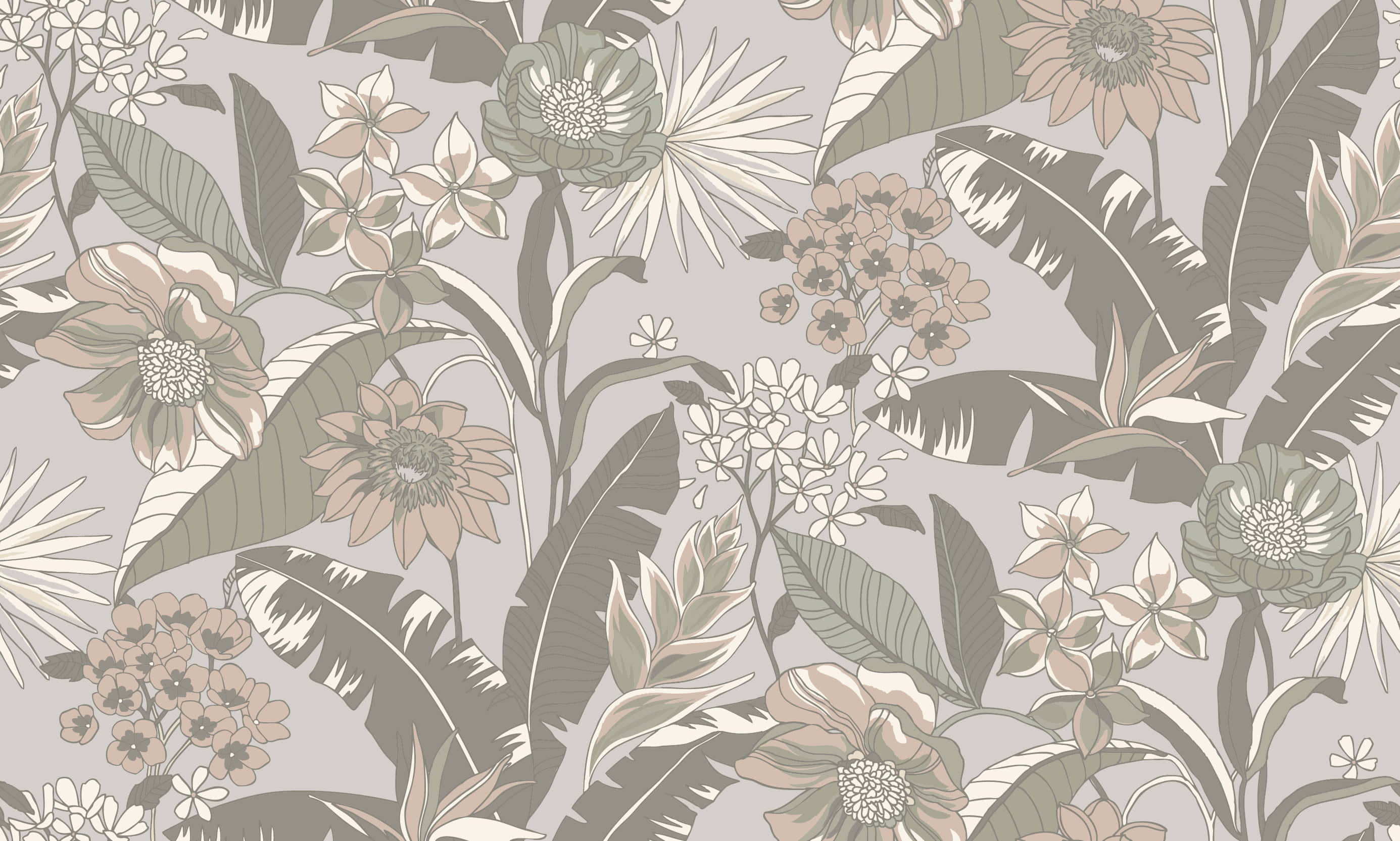 Neutral Floral, muted pink, green, 2K Desktop Wallpaper