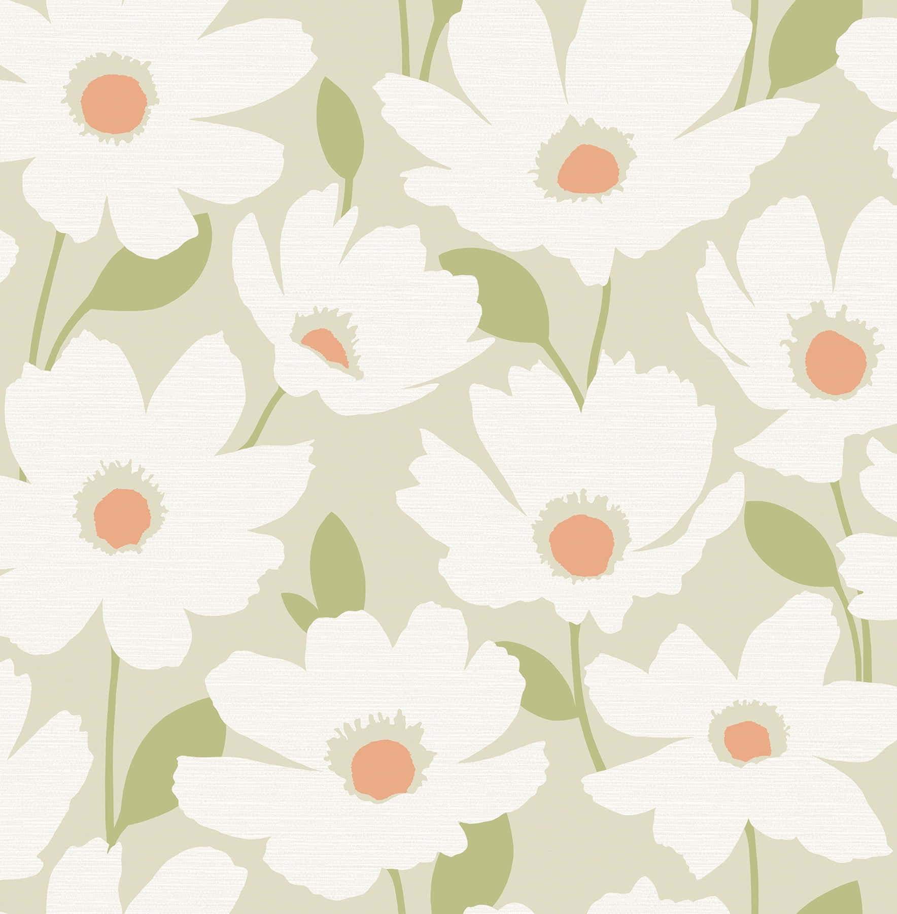 neutral floral pattern background, white stylized flowers, peach centers, HD Phone Wallpaper
