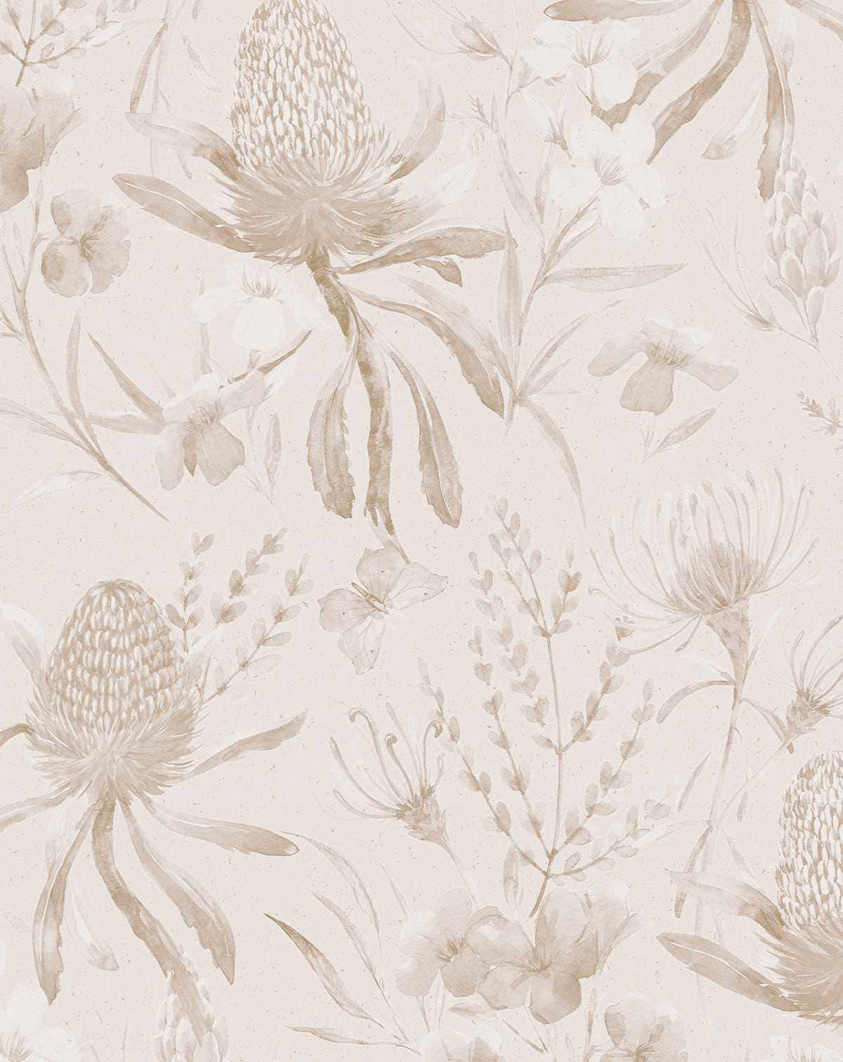 beige, watercolor botanicals, protea blooms, HD Phone Wallpaper