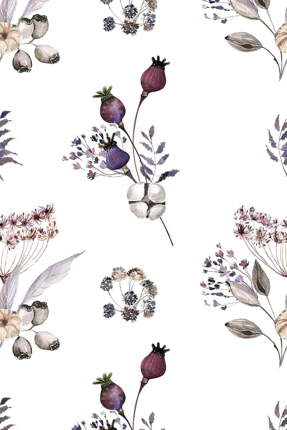 Neutral Floral Pattern, dried botanicals, poppy pods, HD Phone Wallpaper