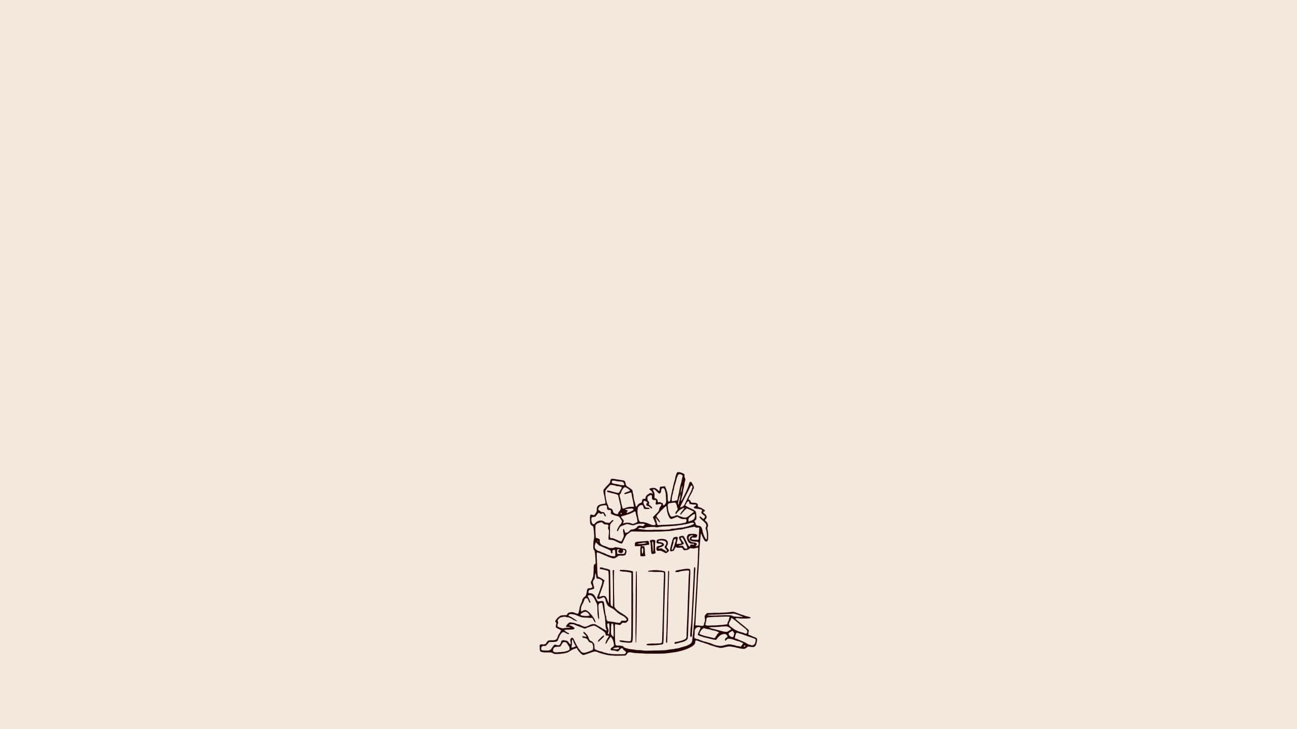 beige aesthetic, trash can, minimalist line drawing, 2K Desktop Wallpaper