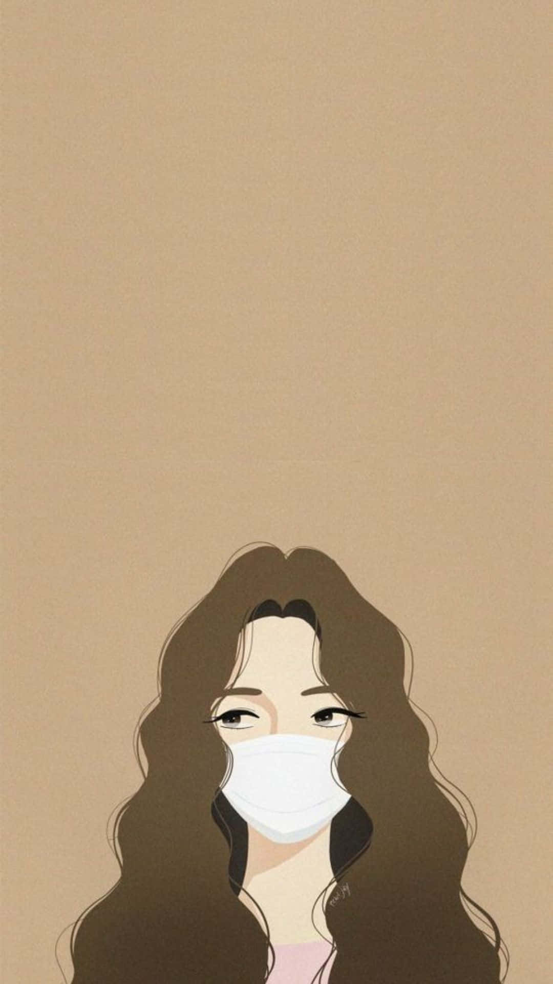 beige aesthetic, masked woman, long brown hair, Full HD Phone Wallpaper