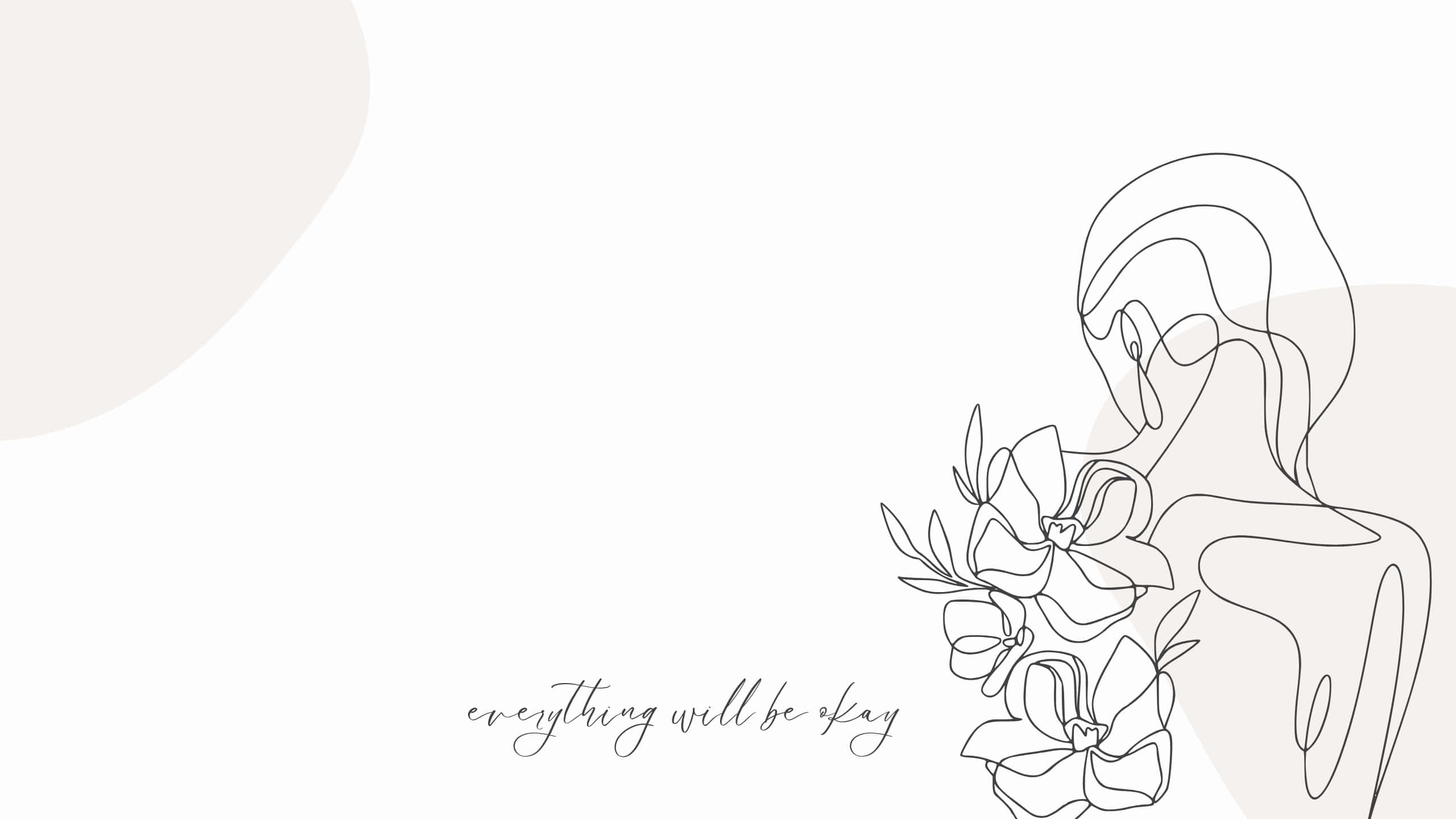 beige aesthetic, line art, floral motif, 2K Desktop Wallpaper