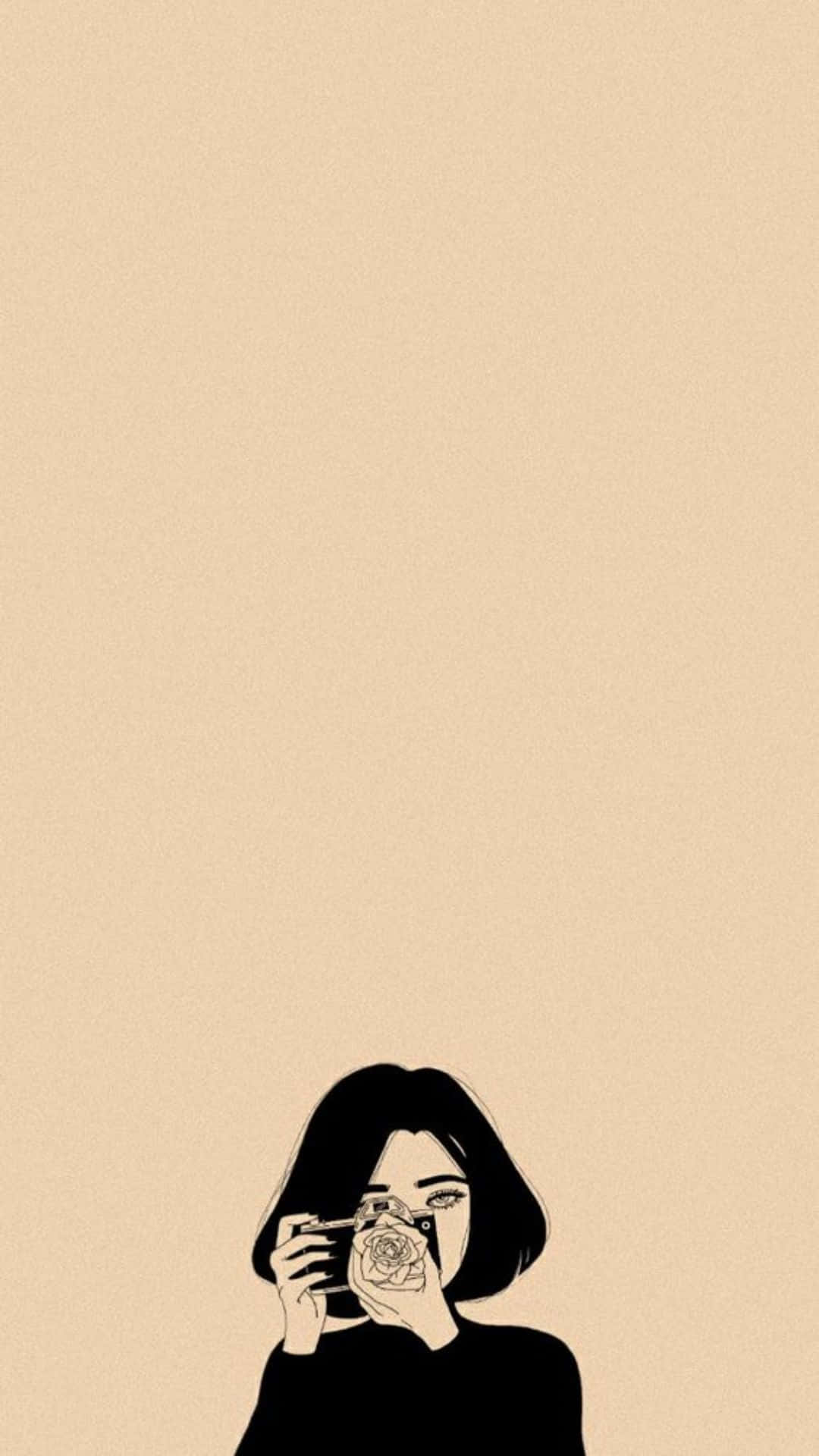 beige aesthetic, woman, camera, Full HD Phone Wallpaper