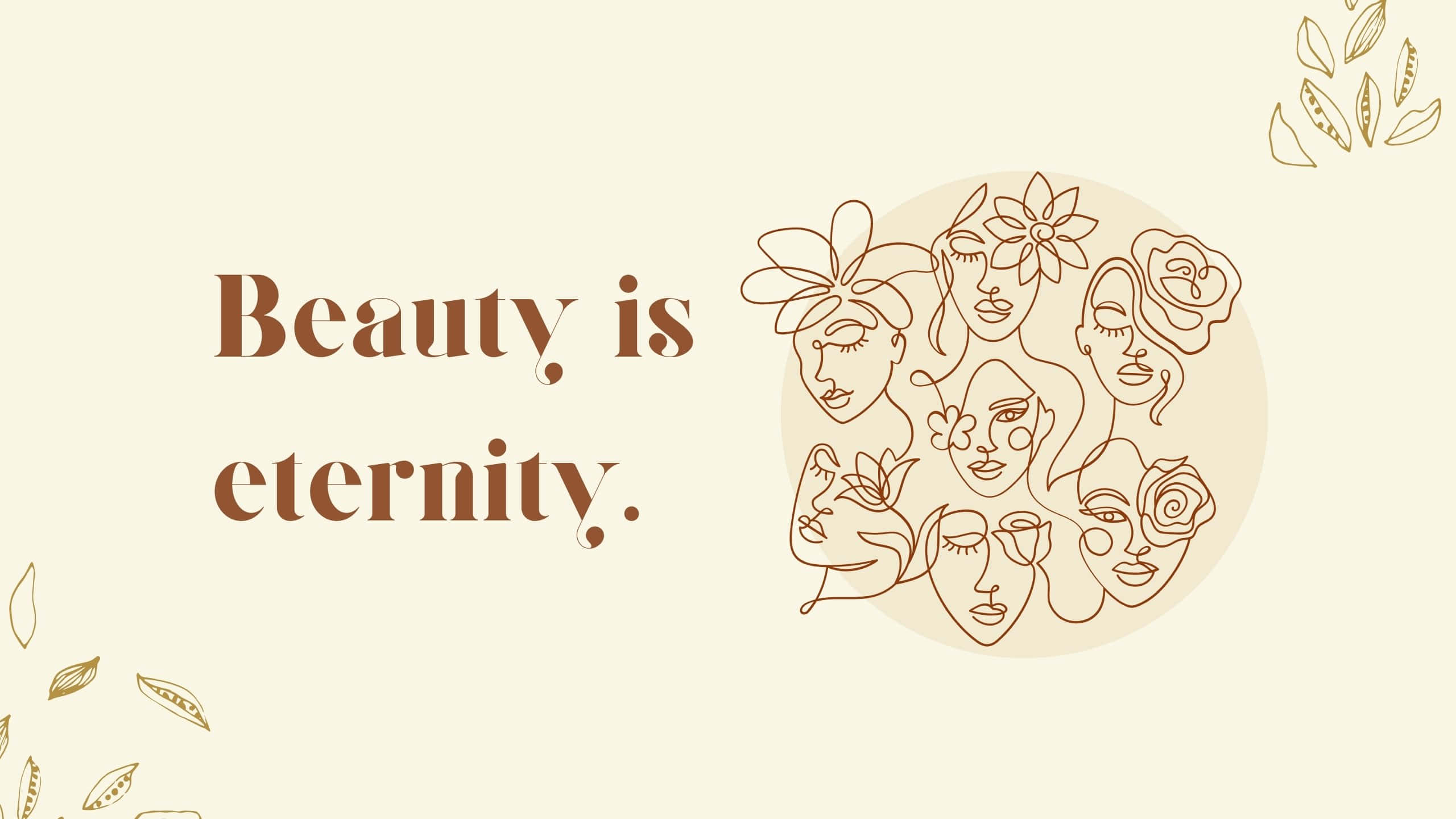 Beauty Eternity Beige Aesthetic, line art, seven stylized female faces, 2K Desktop Wallpaper