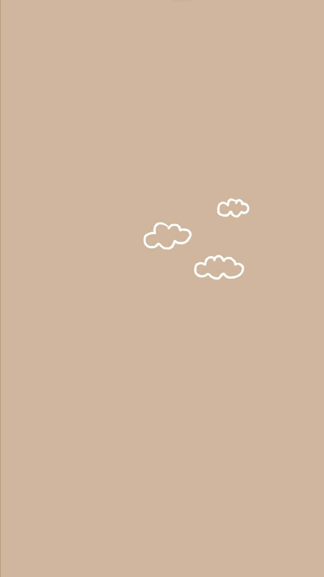 beige aesthetic, white outlined clouds, solid beige background, Full HD Phone Wallpaper