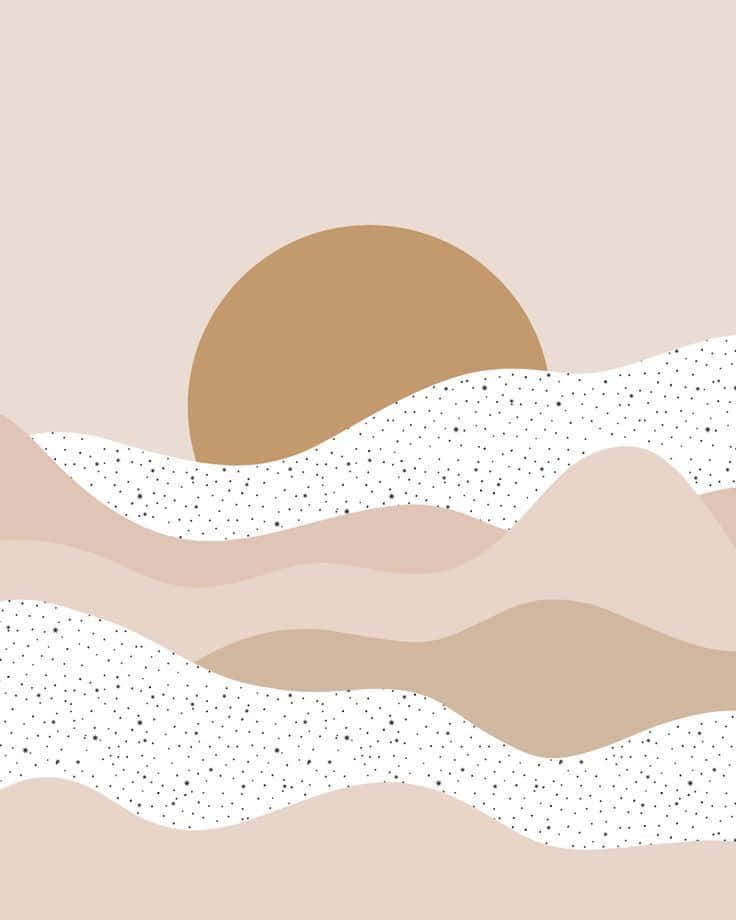 Minimalist Waves, Sunset, tan sun, SD Phone Wallpaper