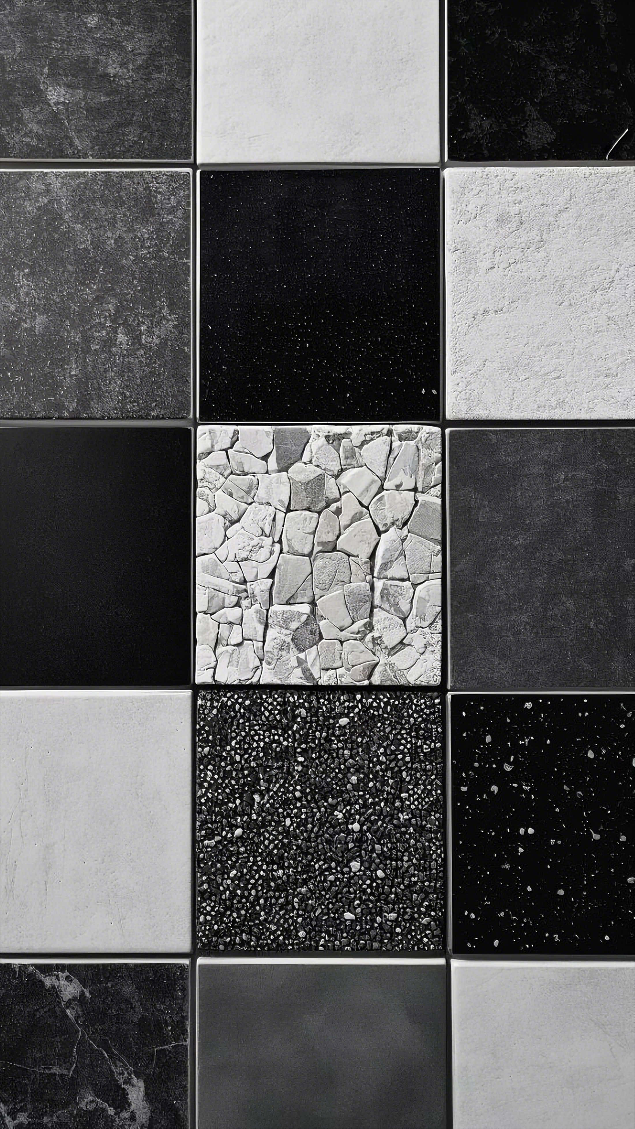 textured square tiles, neutral tones, monochrome tiles, 4K Phone Wallpaper