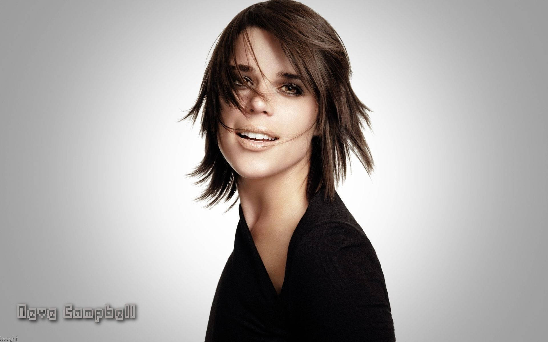 Neve Campbell, shag, windswept brown hair, Full HD Desktop Wallpaper