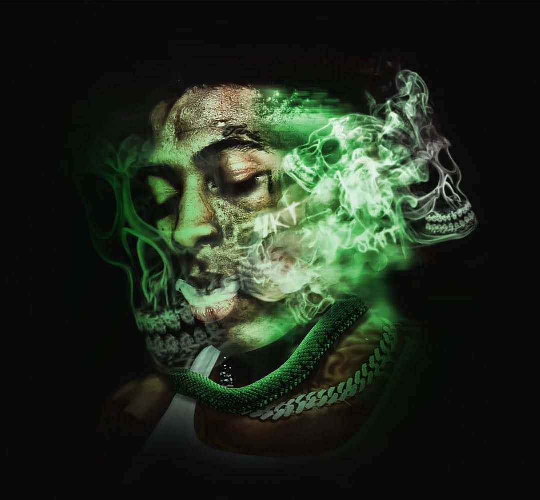 Never Broke Again, glowing green skull, person's face, SD Desktop Wallpaper