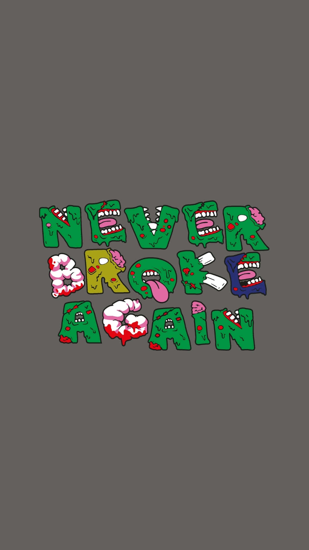 Never Broke Again Logo, graffiti style, zombie-themed text, Full HD Phone Wallpaper