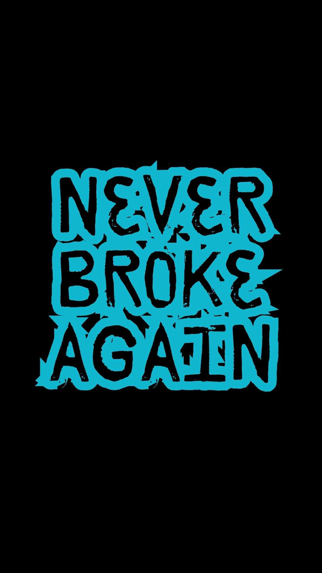 Never Broke Again Logo, black background, turquoise graffiti-style text, Full HD Phone Wallpaper