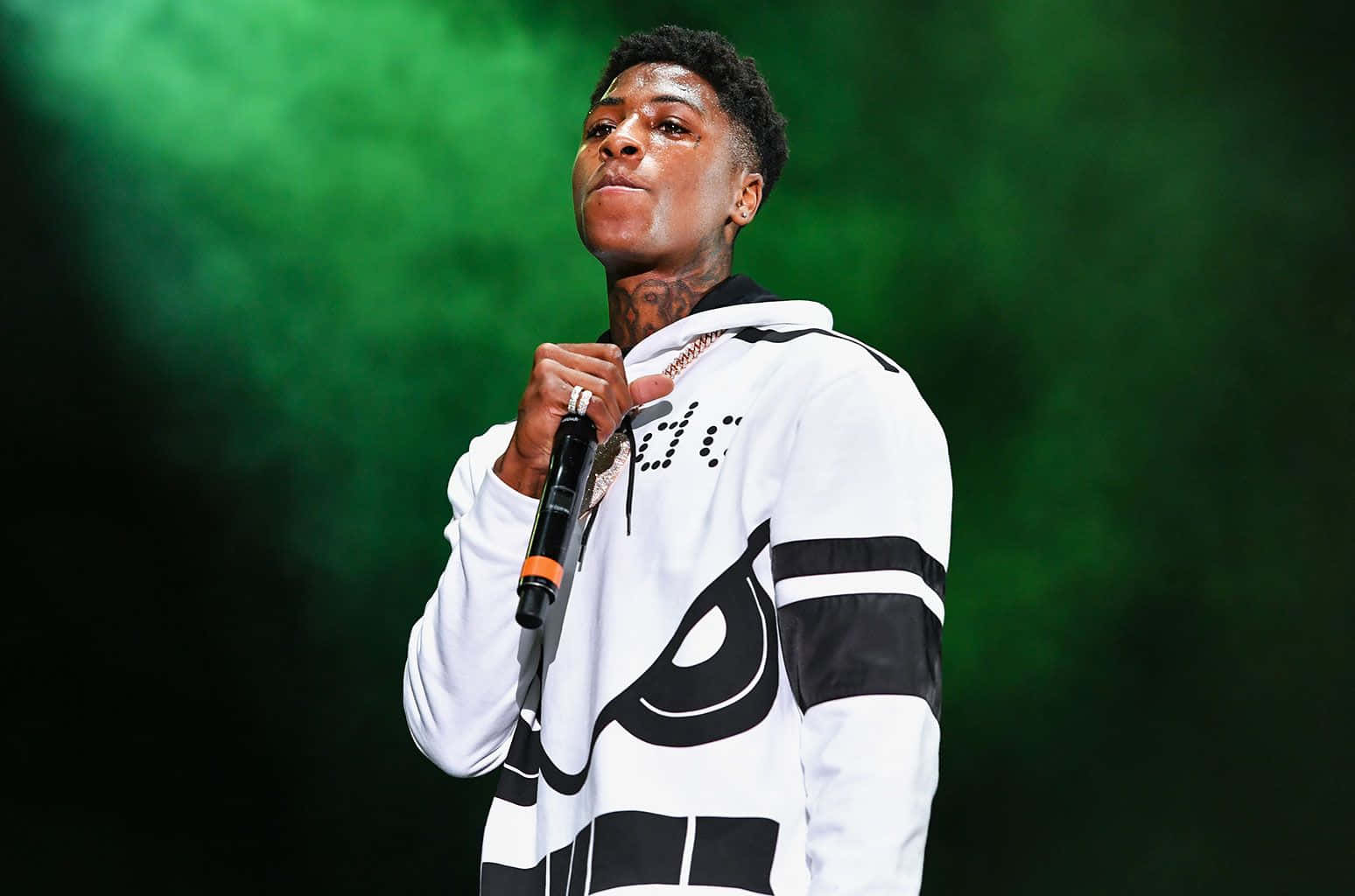 Never Broke Again, white and black hoodie, microphone, HD Desktop Wallpaper