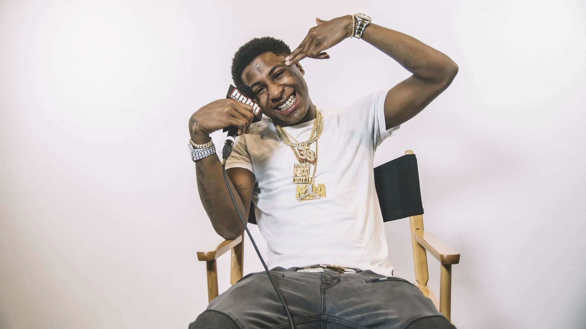Never Broke Again, white t-shirt, gold chains, Full HD Desktop Wallpaper