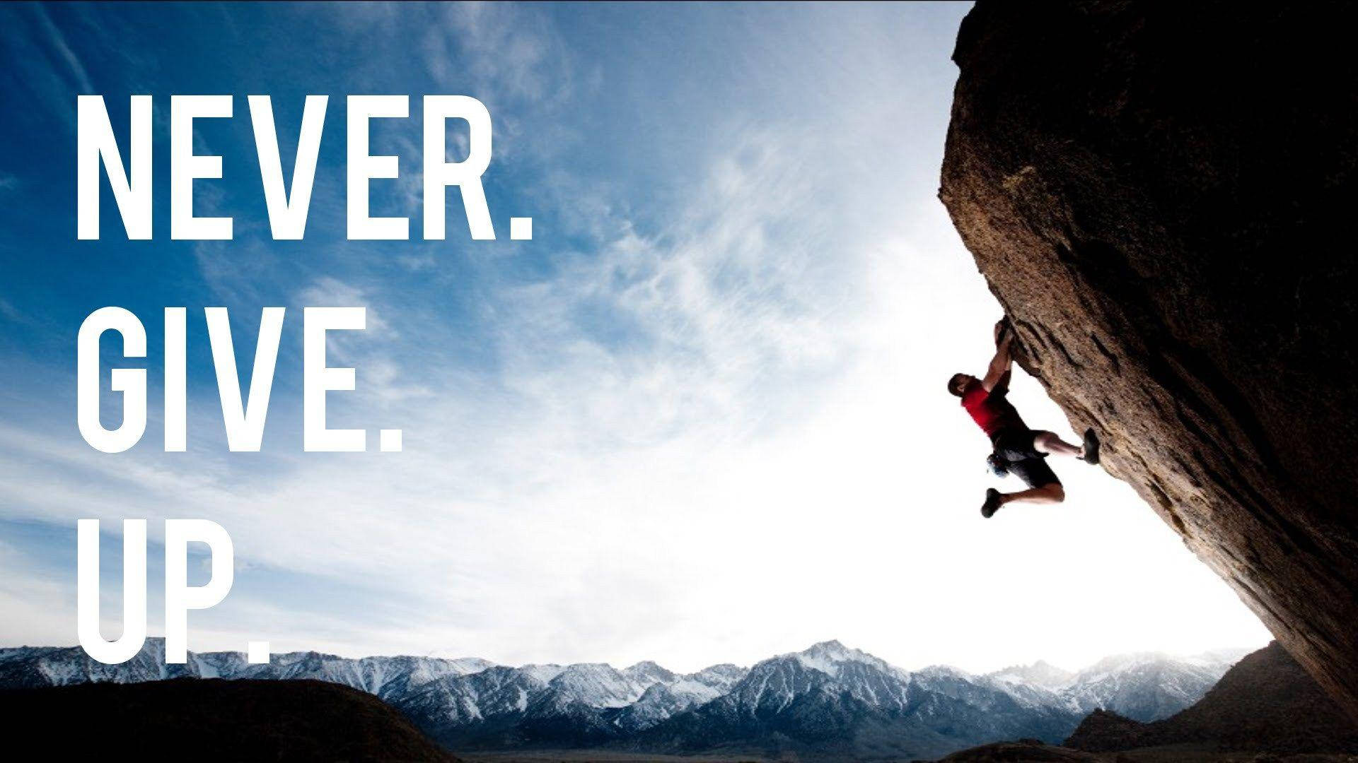 Never Give Up, rock face, bright sky, Full HD Desktop Wallpaper