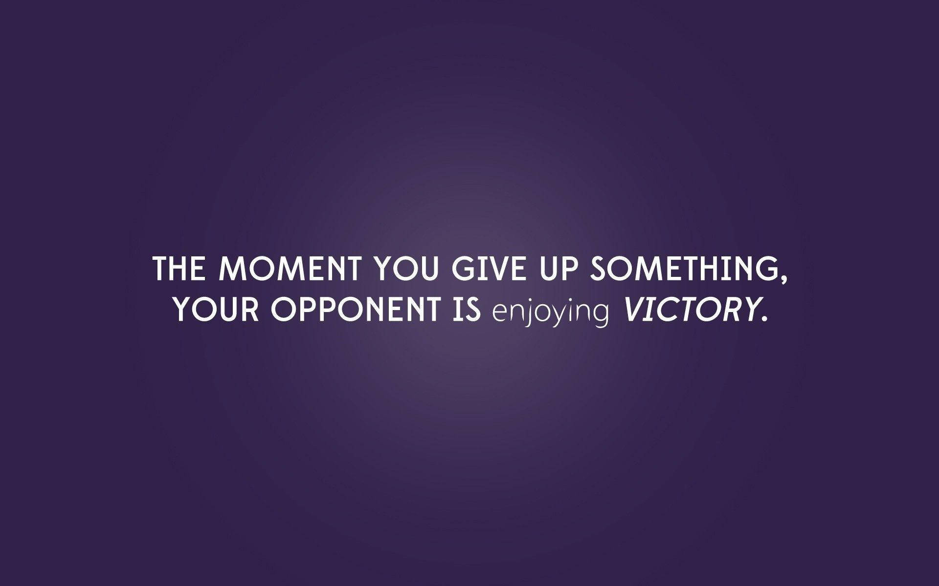 Never Give Up, white motivational quote text, gradient purple background, Full HD Desktop Wallpaper