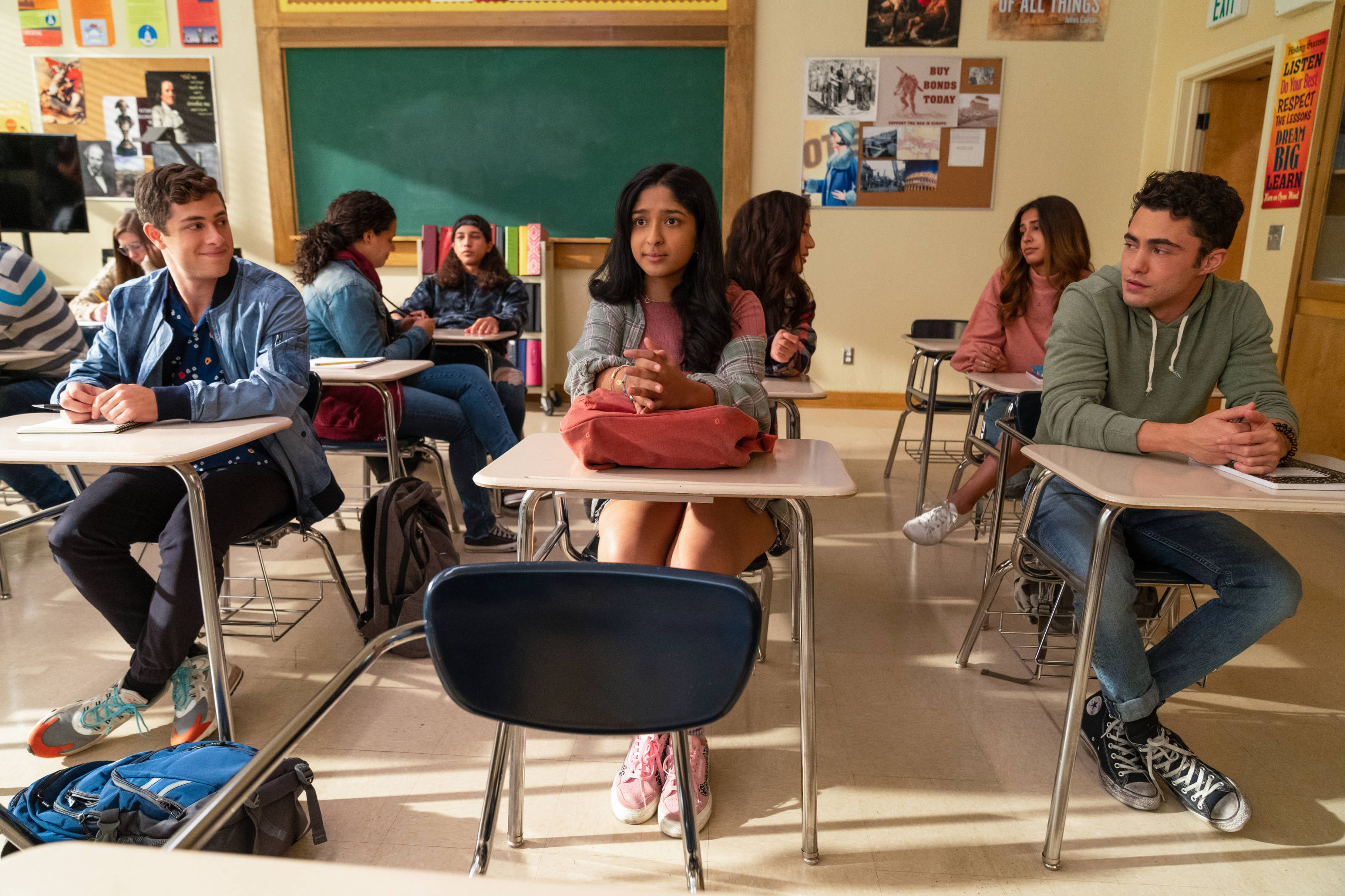 Never Have I Ever, high school classroom, posters on the walls, 2K Desktop Wallpaper