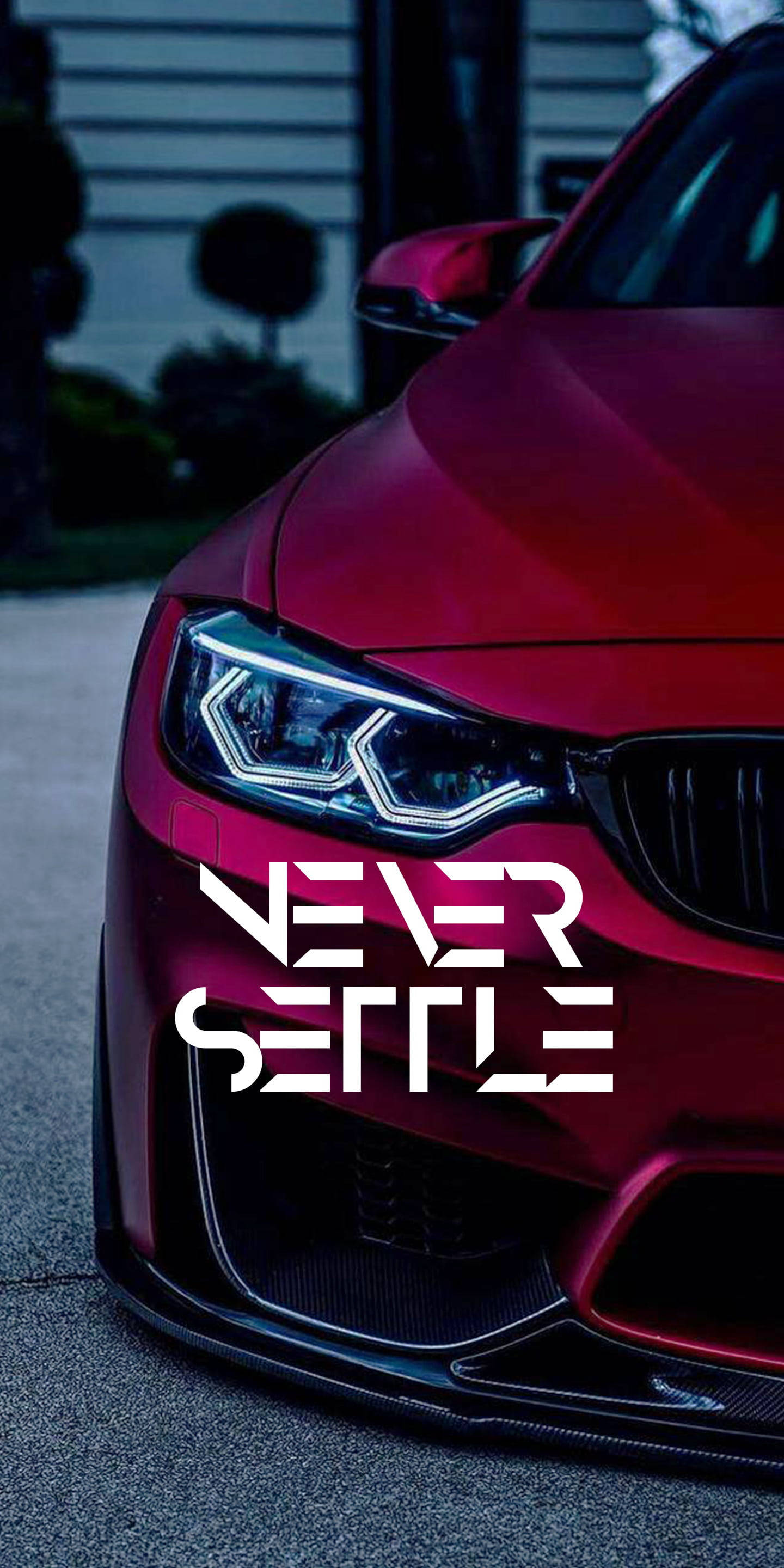 Never Settle, red BMW, glossy, 2K Phone Wallpaper
