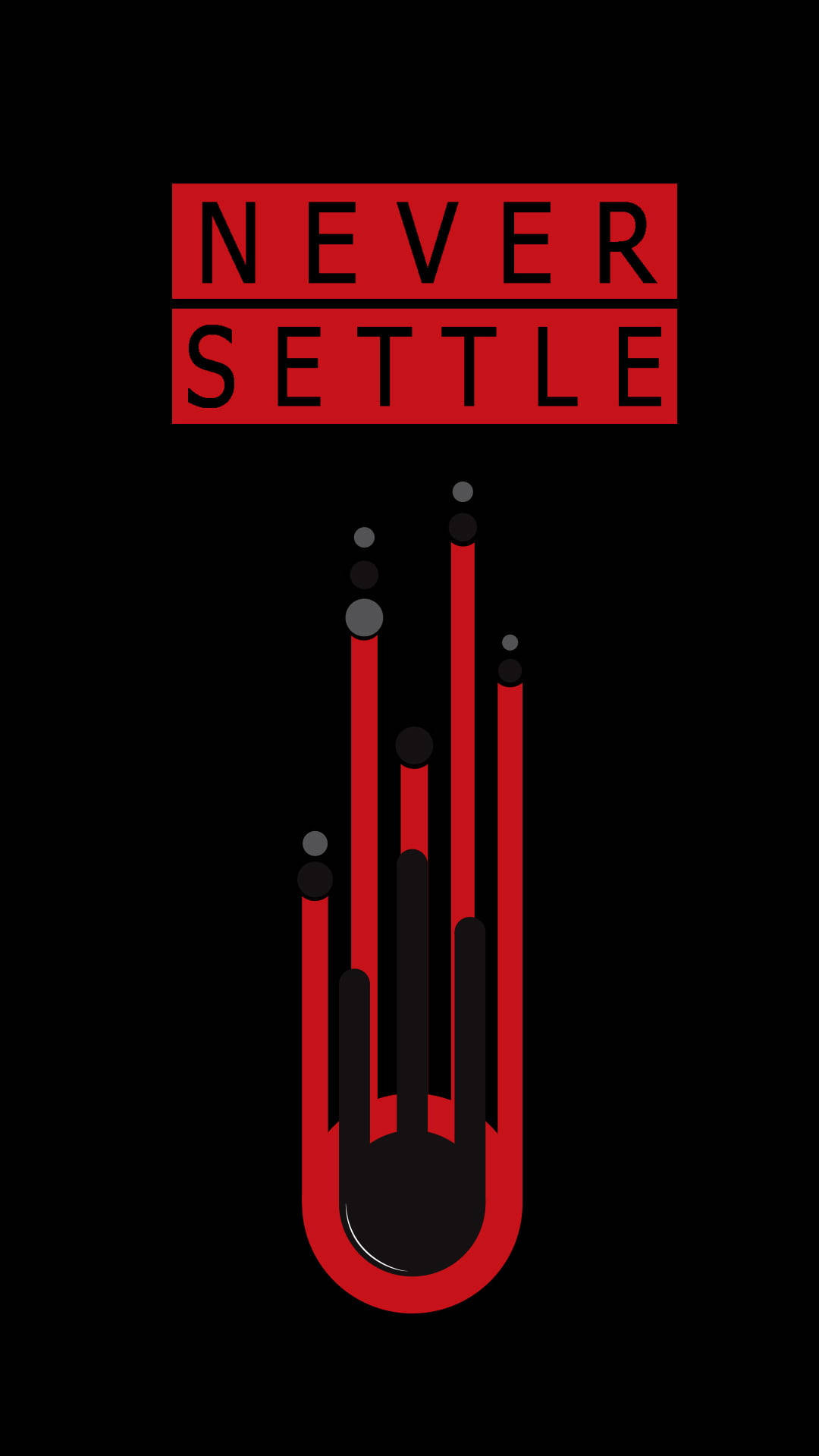Never Settle, red text, stylized red and black handprint graphic, Full HD Phone Wallpaper