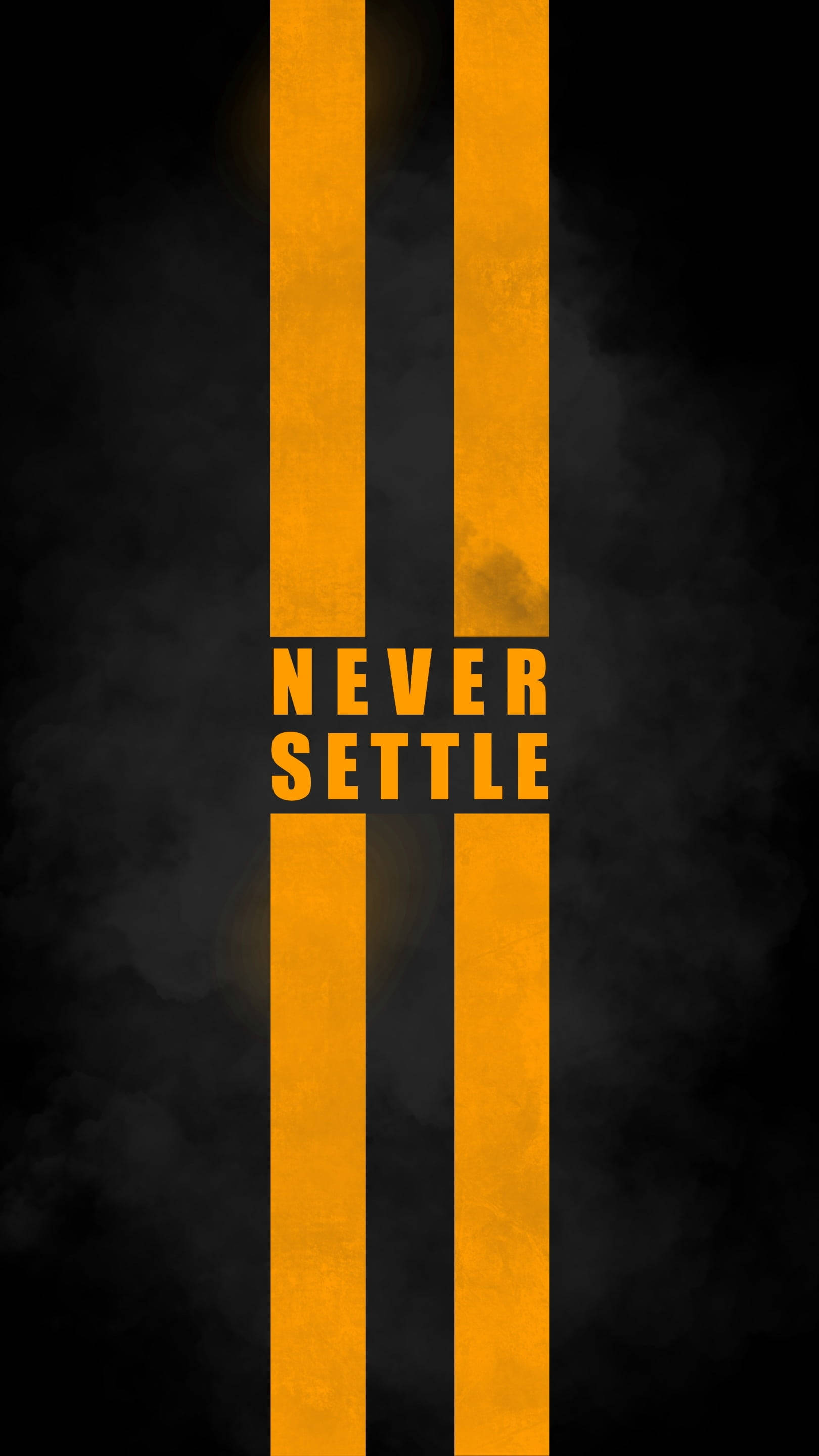 Never Settle, yellow bars, bold orange stripes, 2K Phone Wallpaper