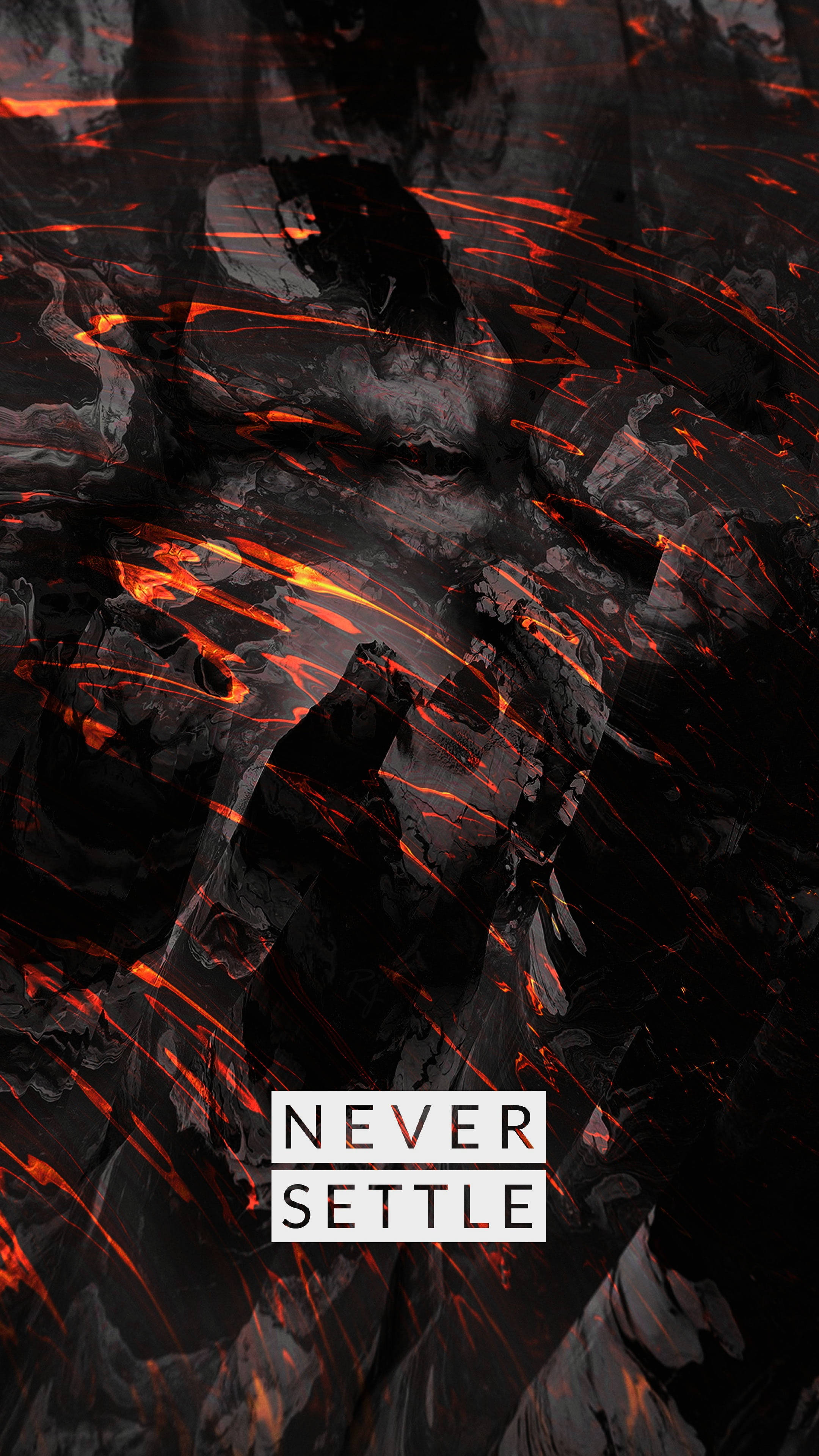 Never Settle, lava rocks, glowing orange lava veins, 4K Phone Wallpaper