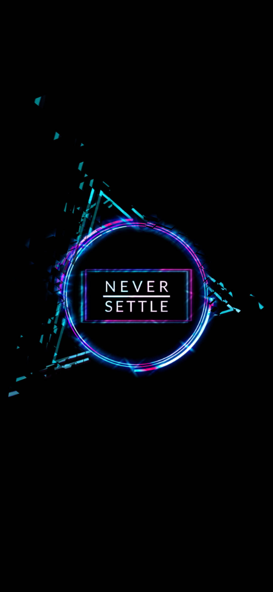 Never Settle, neon circle, triangle, Full HD Phone Wallpaper