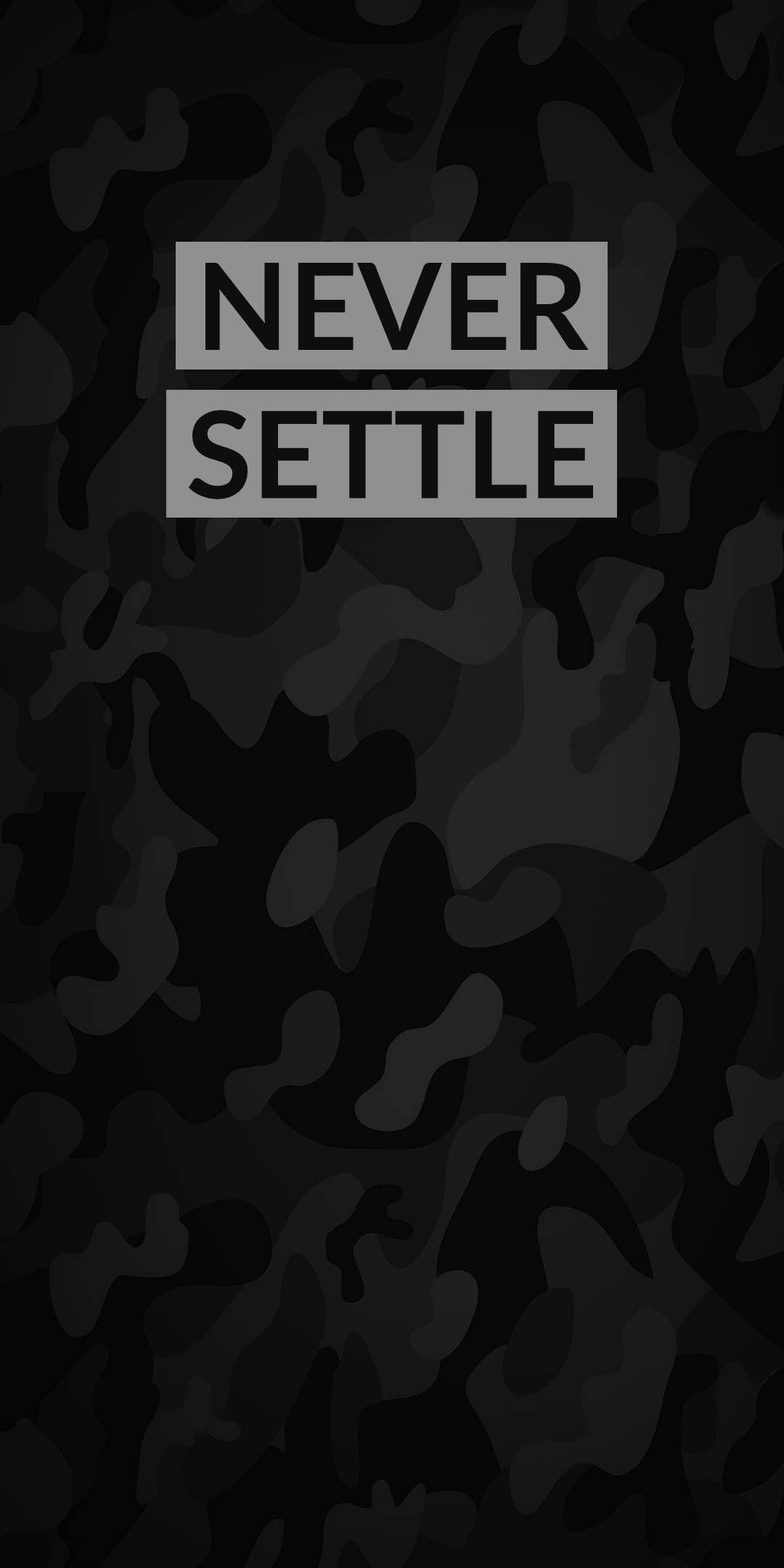 Never Settle, black camo, gray rectangular text boxes, Full HD Phone Wallpaper