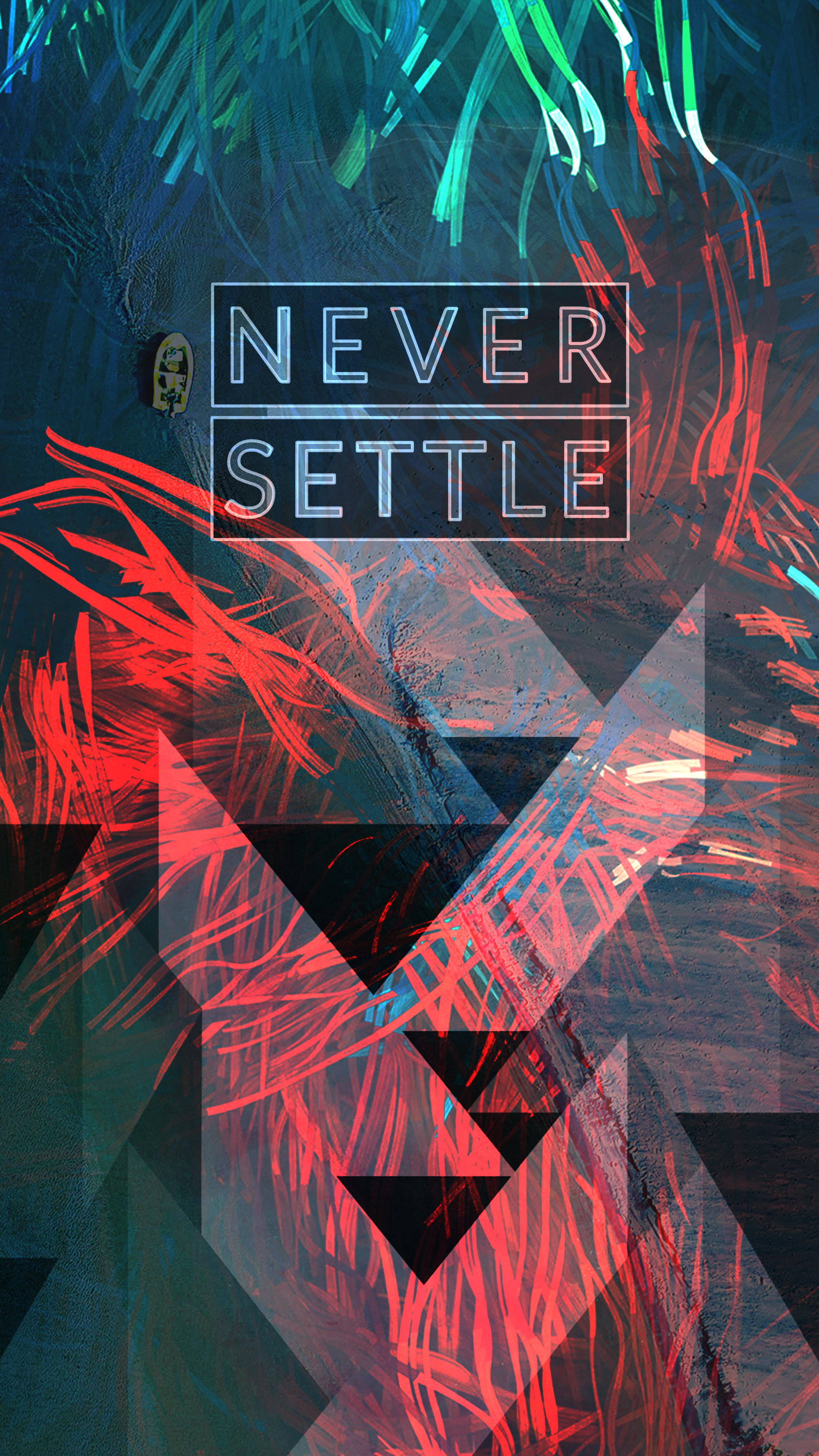 Never Settle, red, teal, 4K Phone Wallpaper