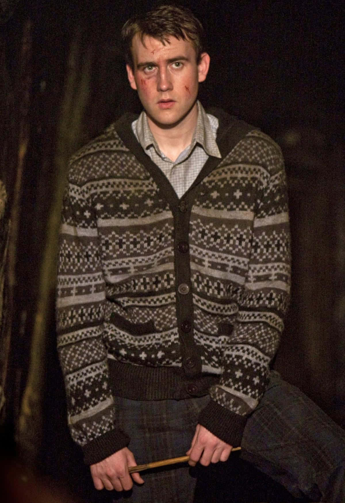 Neville Longbottom, patterned cardigan, wand, HD Phone Wallpaper