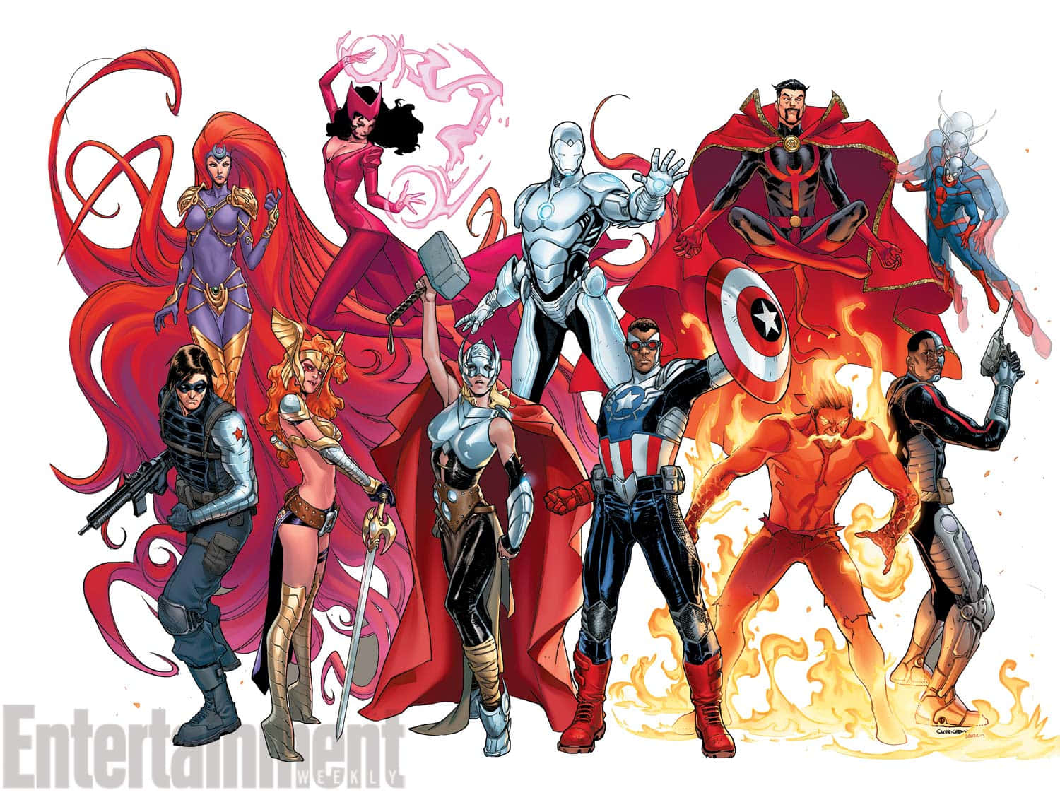New Avengers, comic book illustration, nine superhero characters, HD Desktop Wallpaper