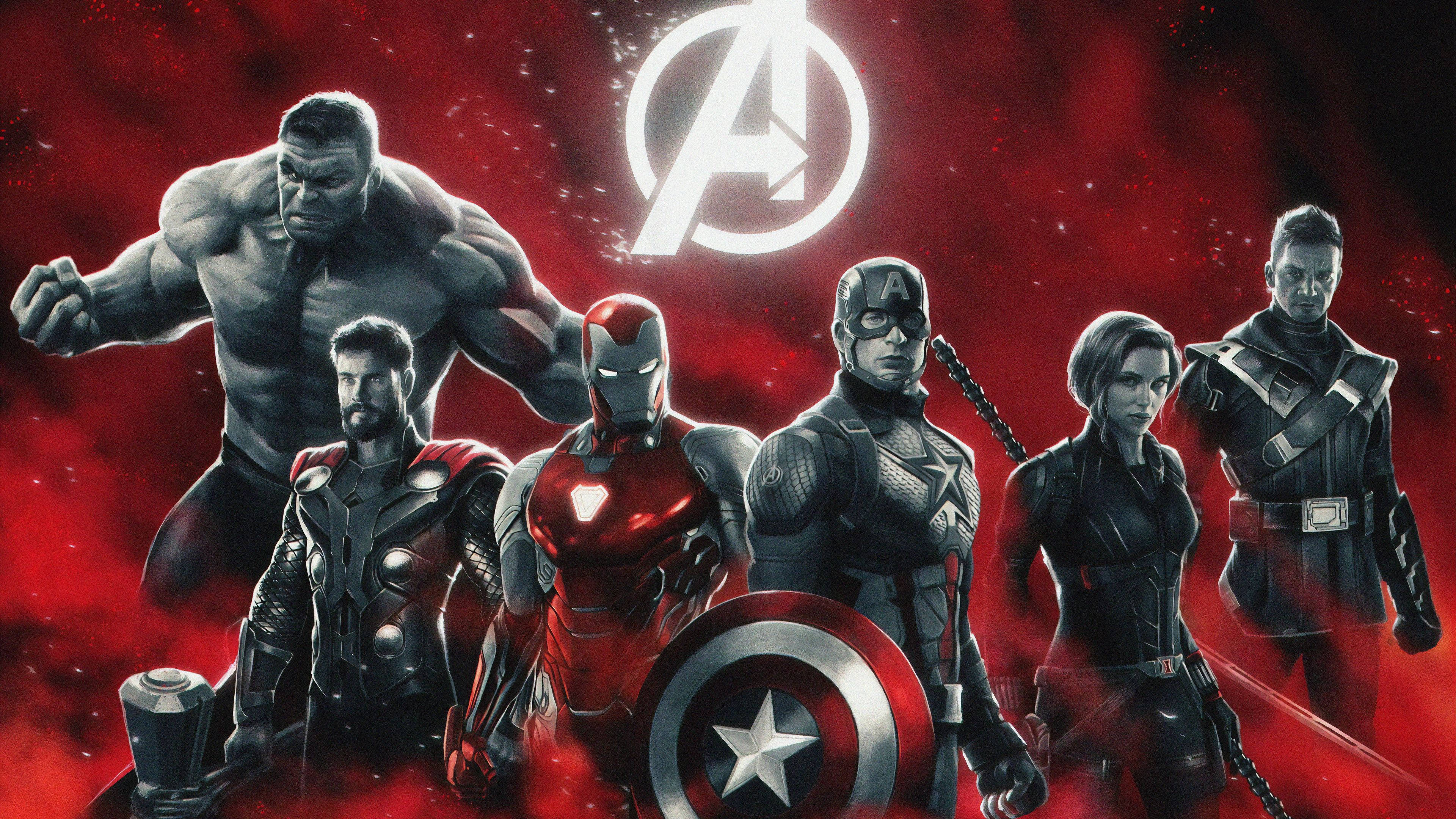 Avengers, red, cosmic backdrop, 4K Desktop Wallpaper