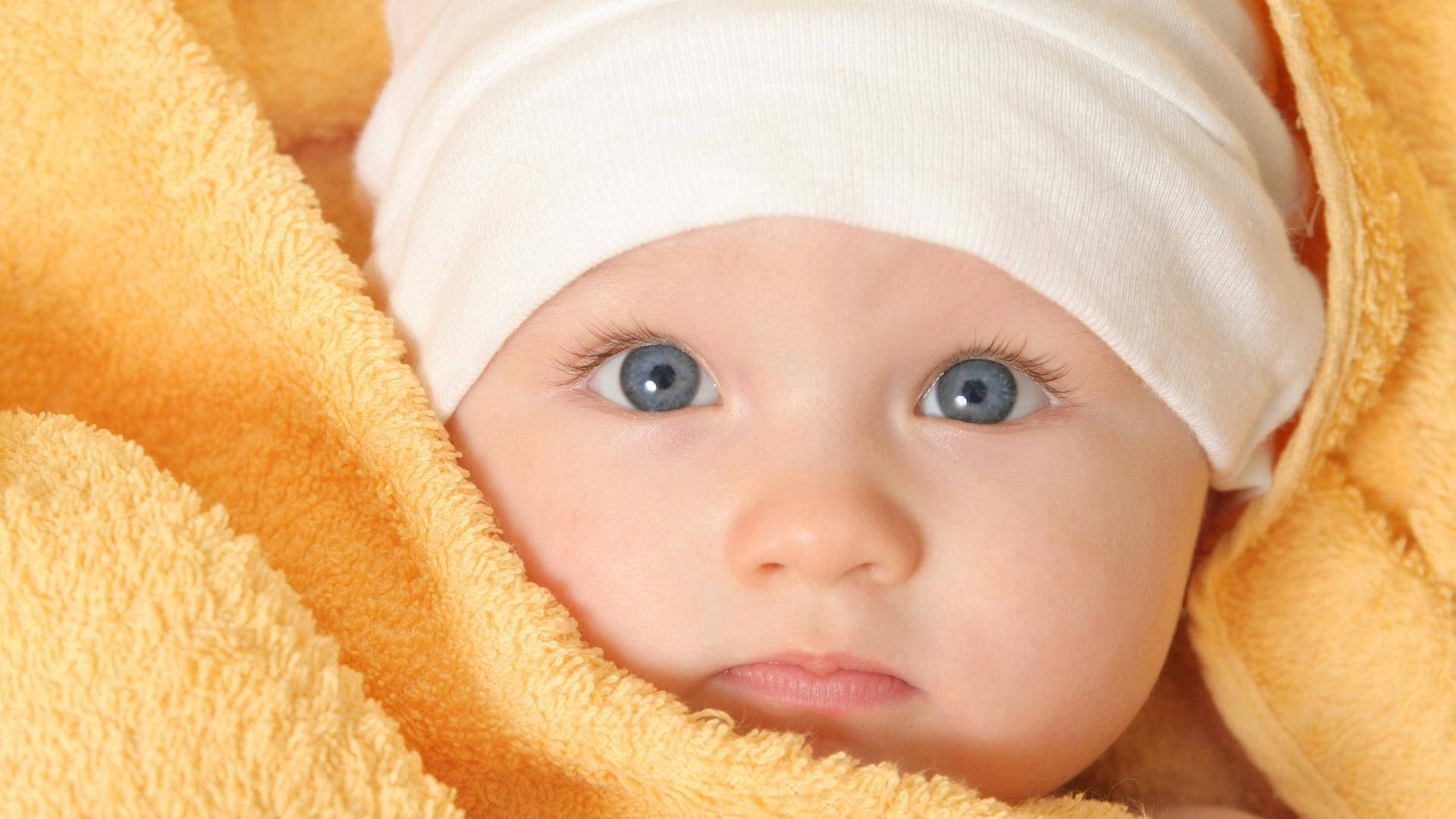 blue eyes, yellow towel, baby, Full HD Desktop Wallpaper