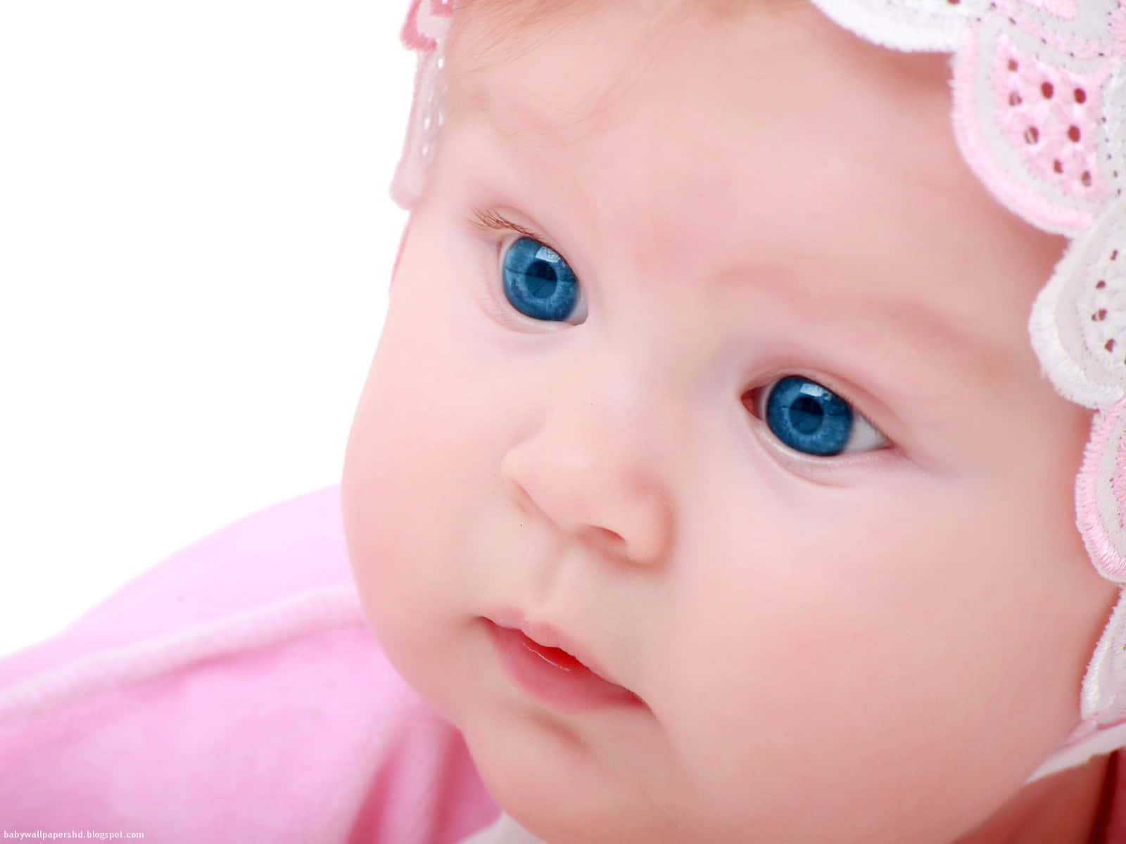 blue eyed baby, pink bonnet, pink lace headband, HD Desktop Wallpaper