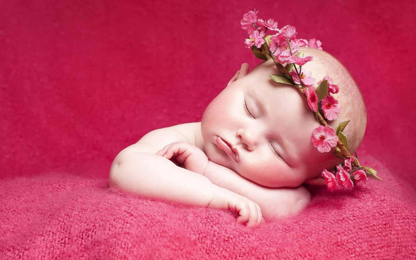 newborn, pink blanket, delicate pink floral crown, HD Desktop Wallpaper