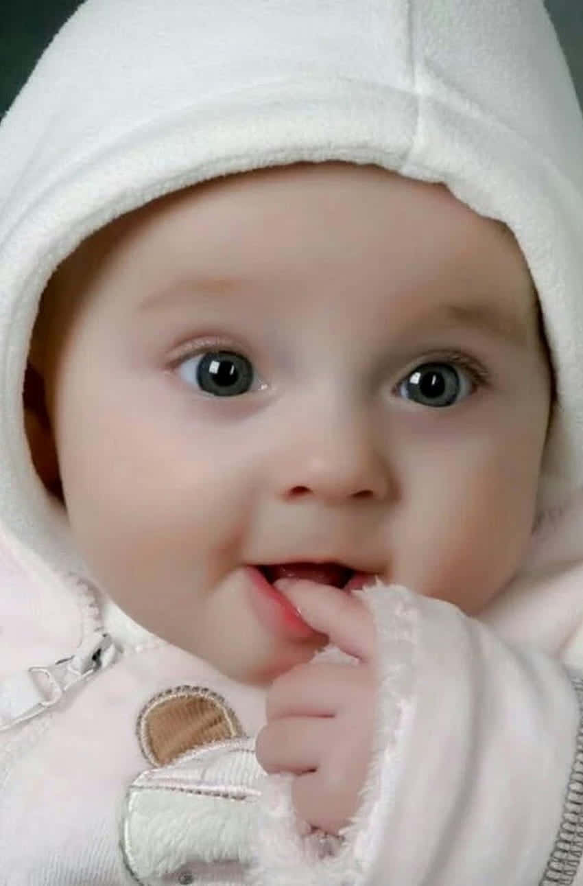 baby, white hoodie, big blue eyes, HD Phone Wallpaper