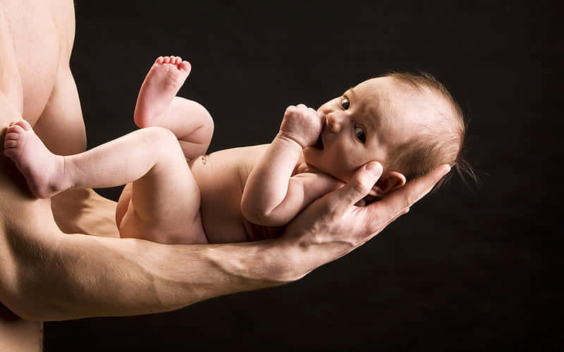 newborn, parent's hands, stark black background, SD Desktop Wallpaper