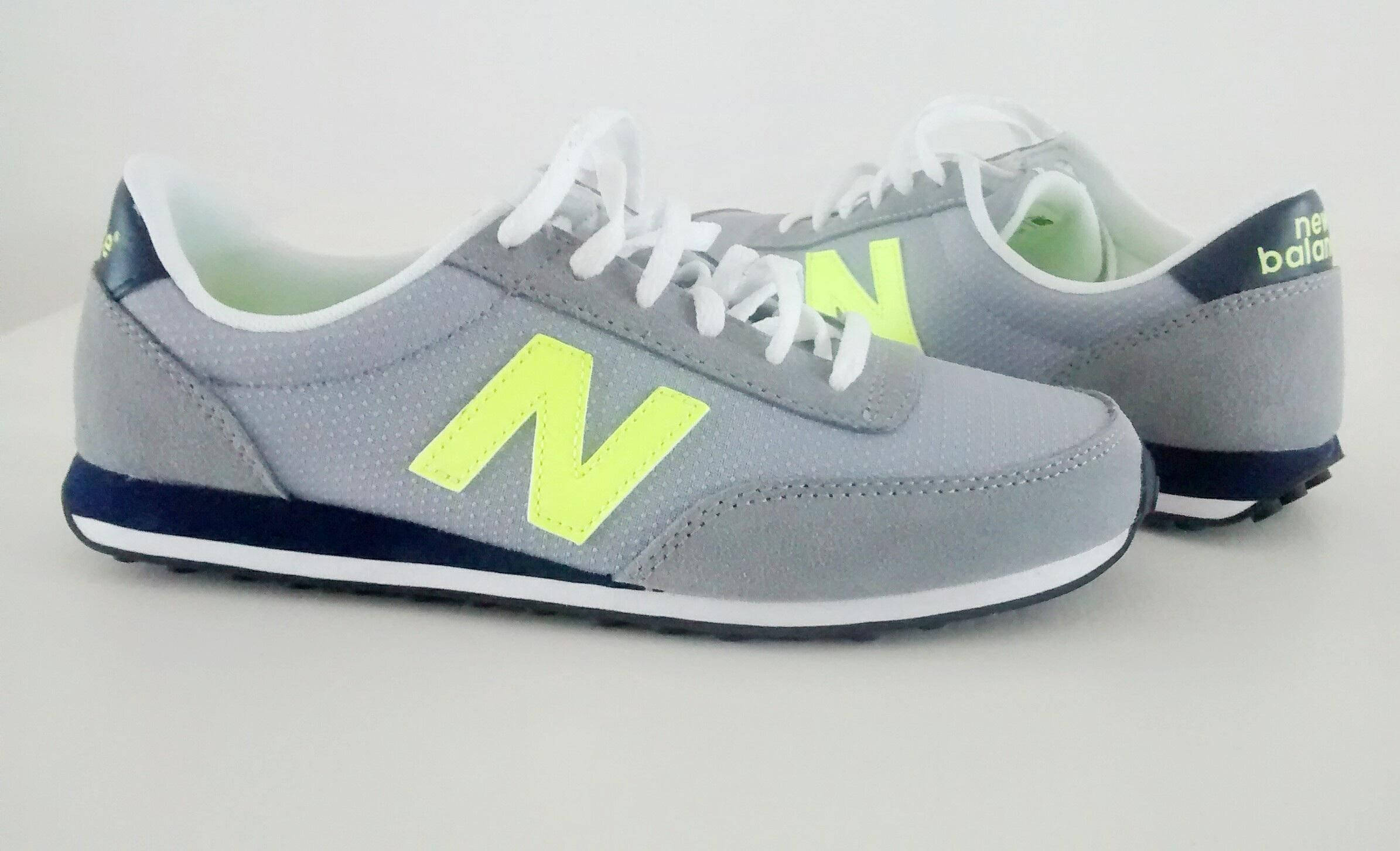 New Balance, neon yellow N logo, gray sneakers, Full HD Desktop Wallpaper