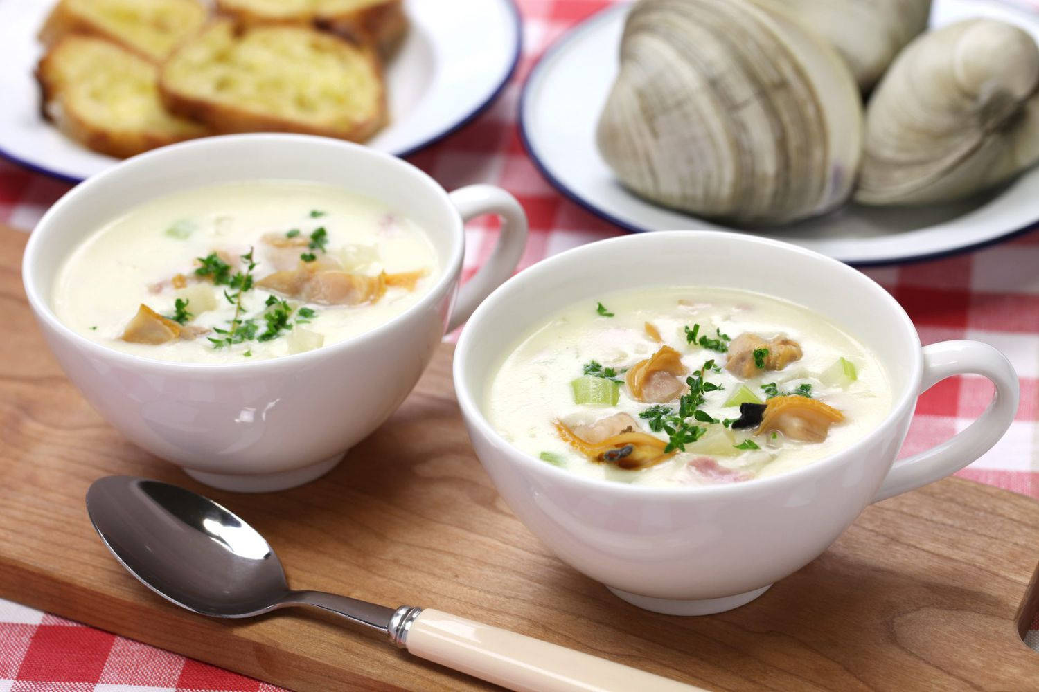 New England Clam Chowder, white bowls, creamy clam chowder, HD Desktop Wallpaper