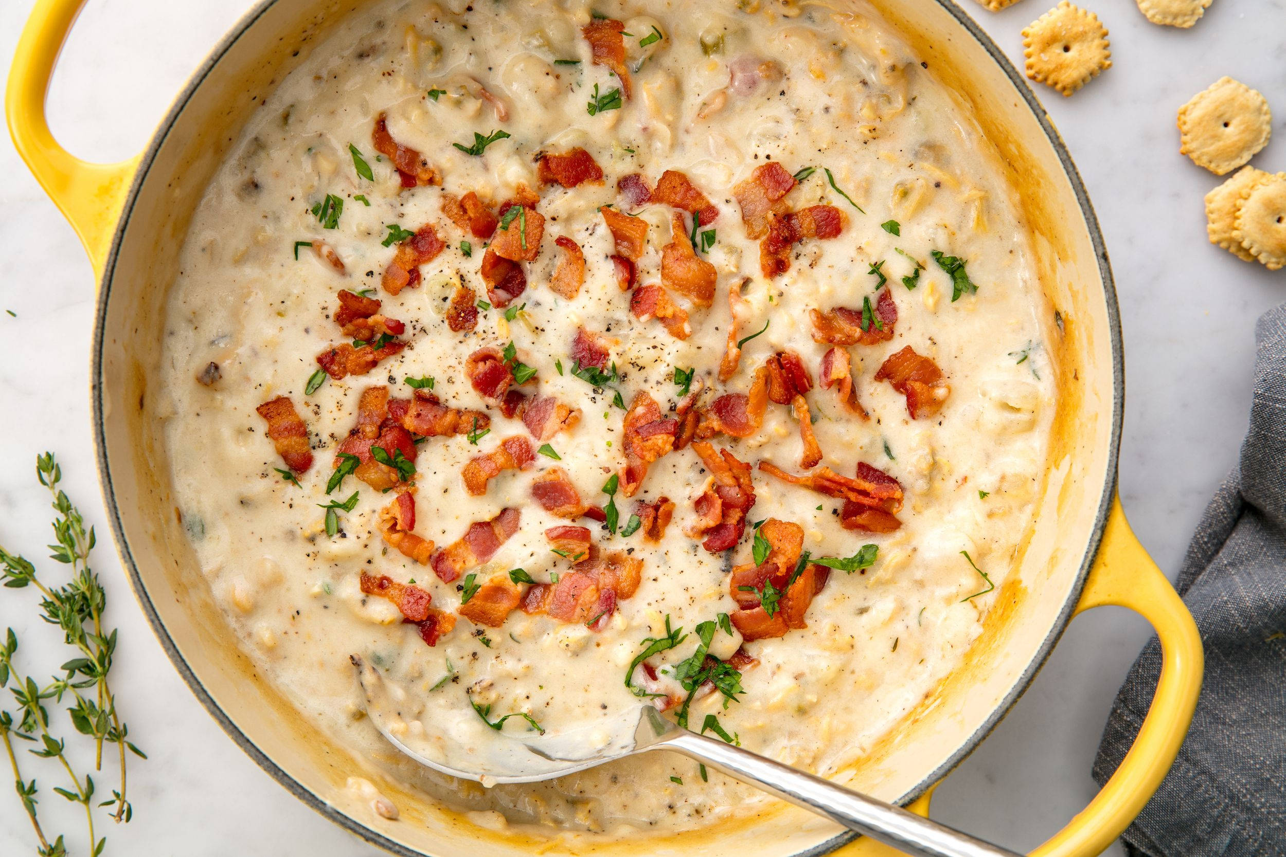 Clam Chowder, bacon, cheese soup, Full HD Desktop Wallpaper