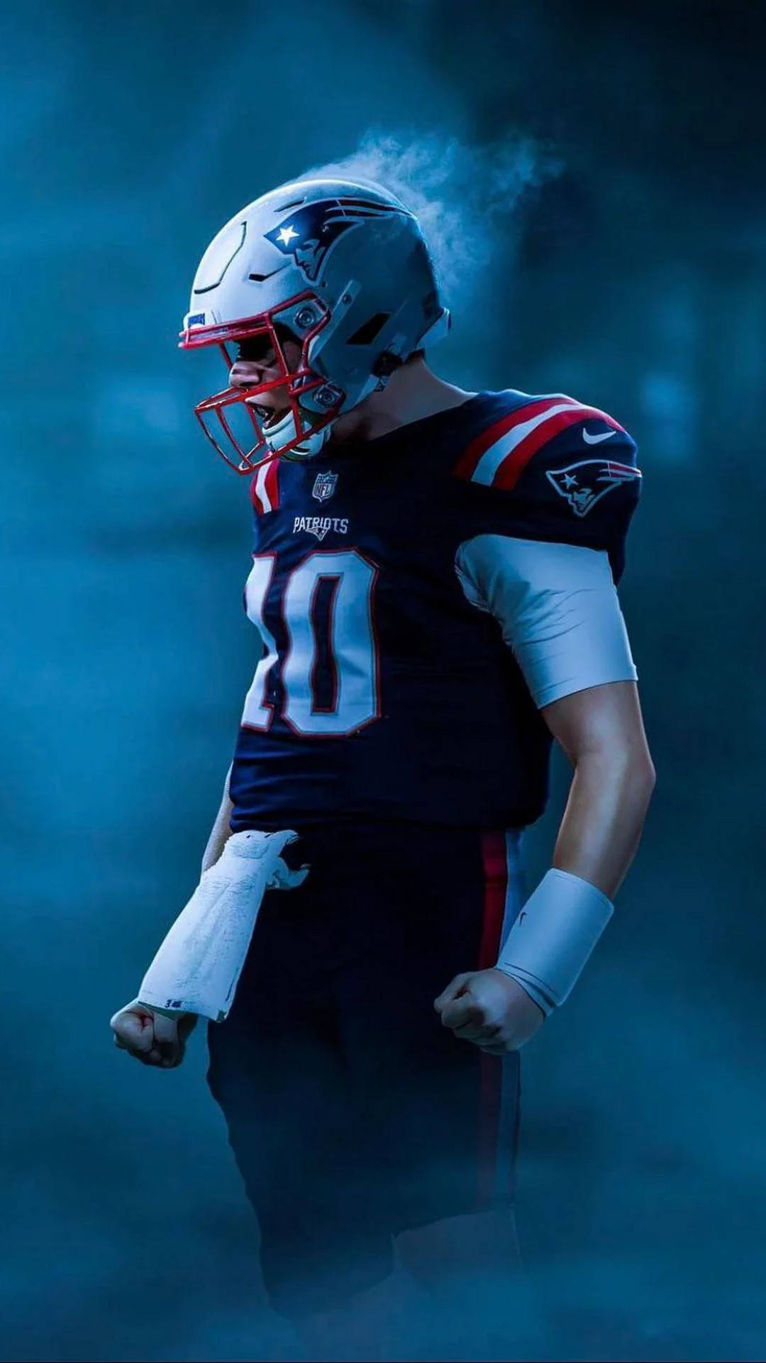 New England Patriots, number 10, smoky blue-lit stadium tunnel, Full HD Phone Wallpaper