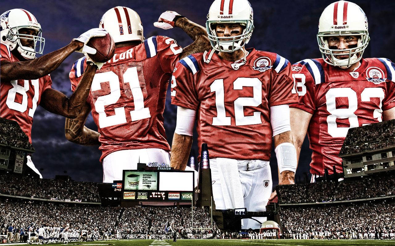 New England Patriots, red jerseys, stadium field, HD Desktop Wallpaper