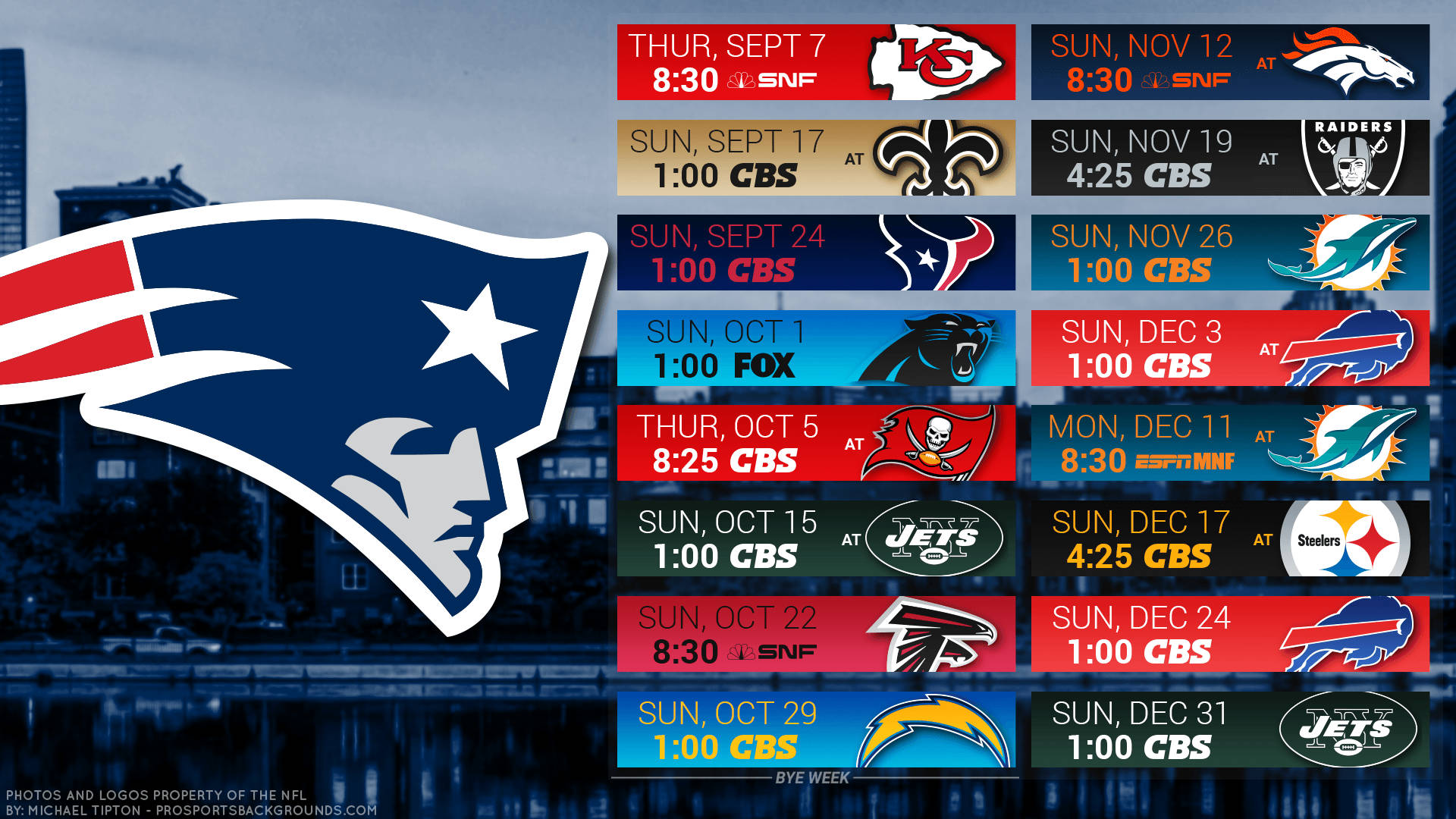 New England Patriots, NFL schedule, team logos, Full HD Desktop Wallpaper