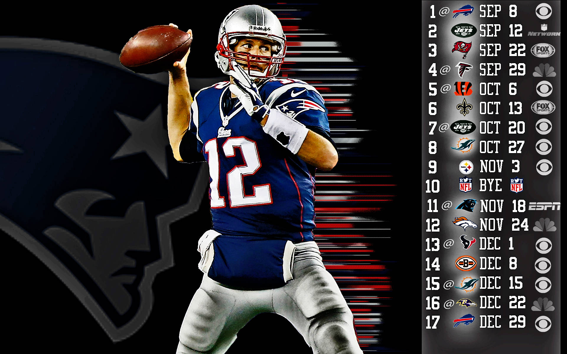 New England Patriots, quarterback, blue jersey number 12, Full HD Desktop Wallpaper