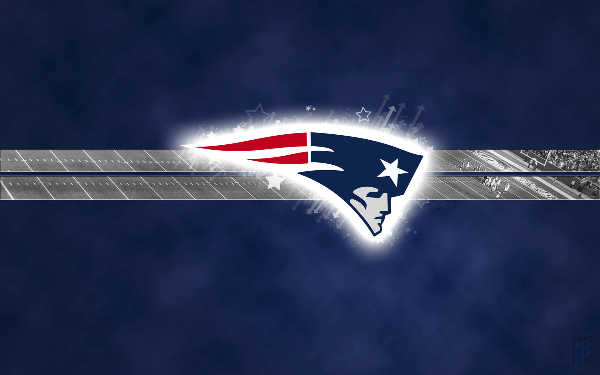 New England Patriots, glowing New England Patriots logo, football field, Full HD Desktop Wallpaper
