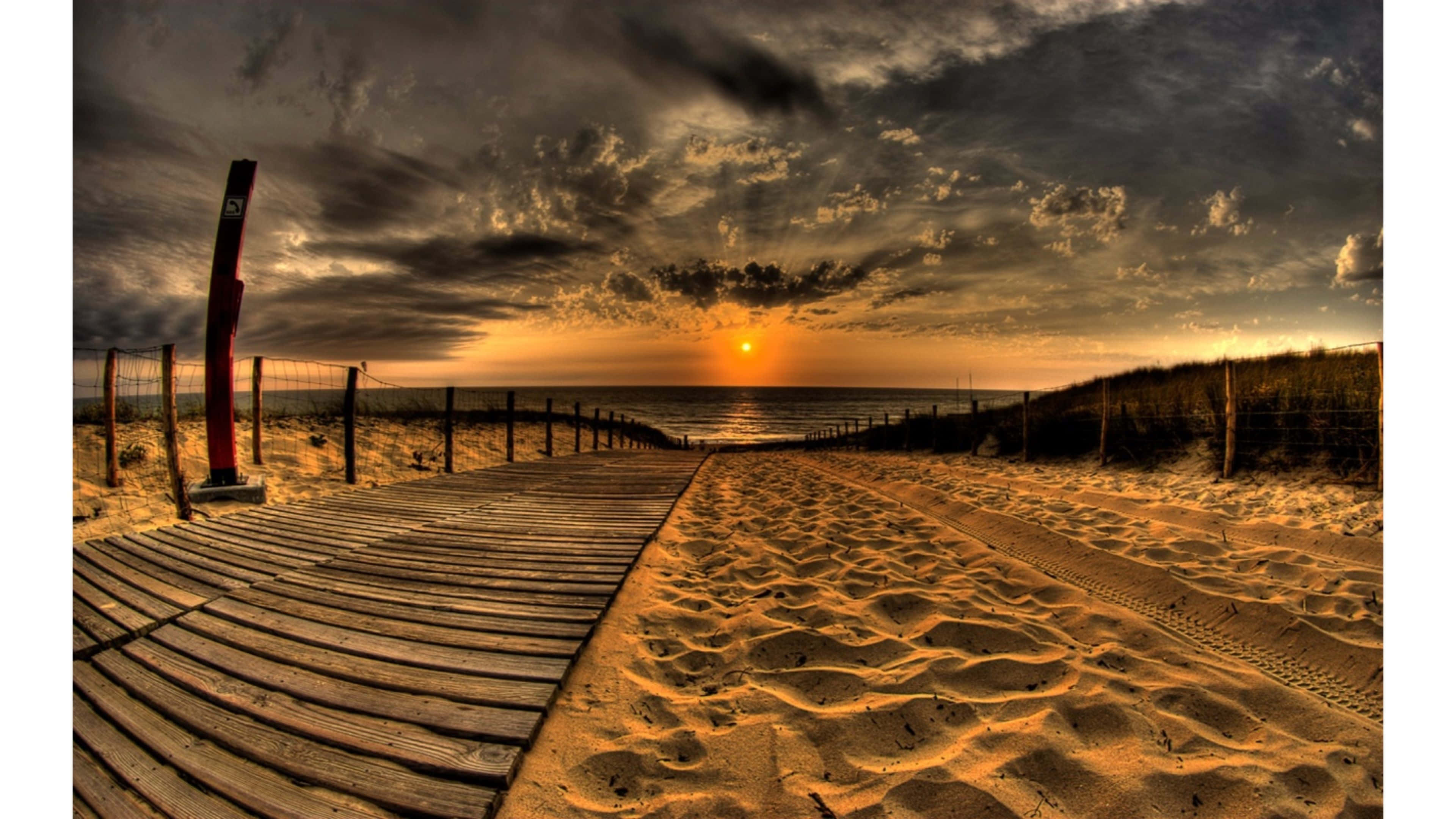 New England Summer, sandy path, dramatic sunset, 4K Desktop Wallpaper