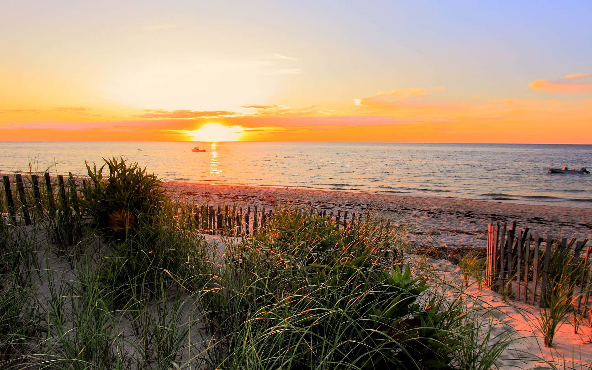 New England Summer, Sunset Beach, golden sunset, Full HD Desktop Wallpaper